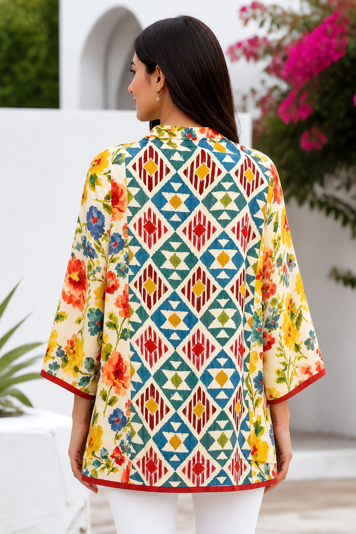 Vibrant Half-And-Half Printed Cotton Kurti Top