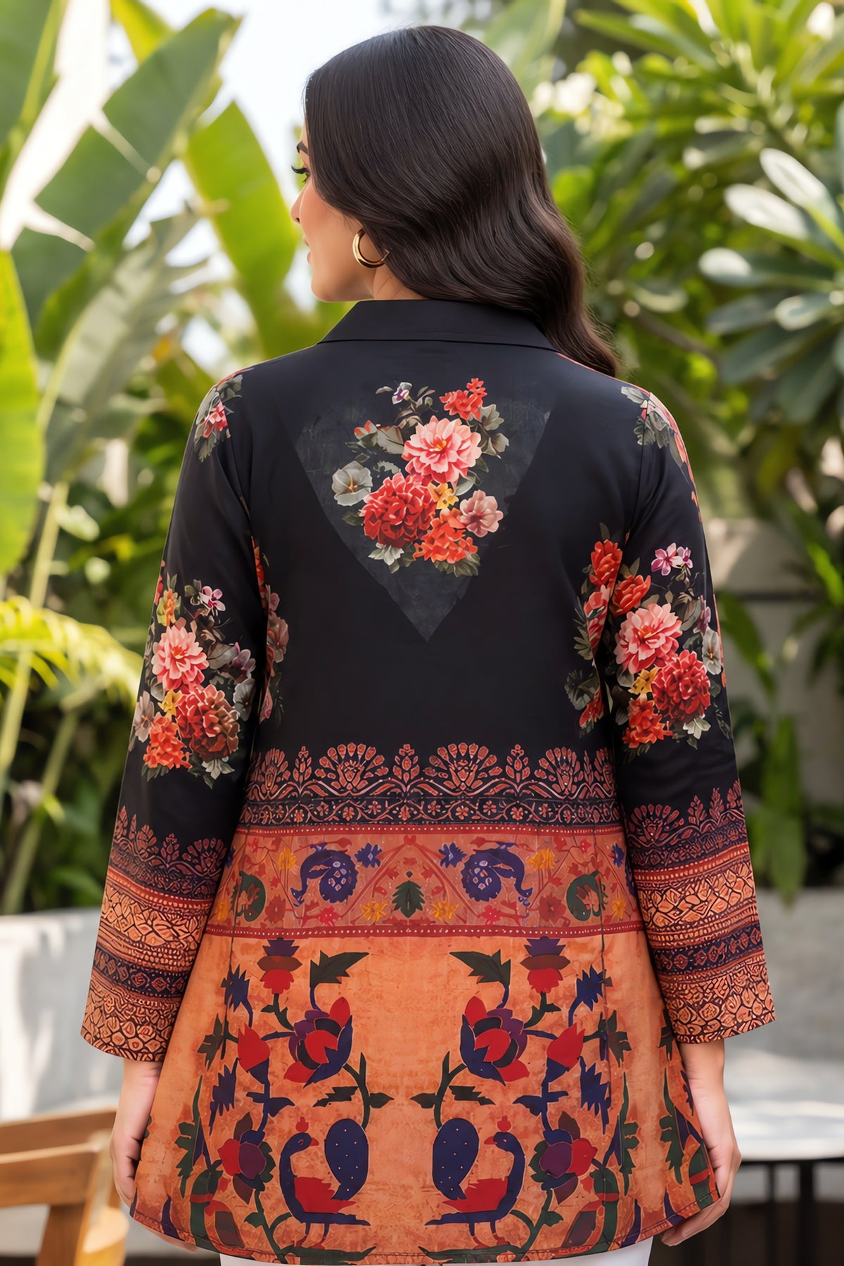 Black Floral Crepe Kurta Top