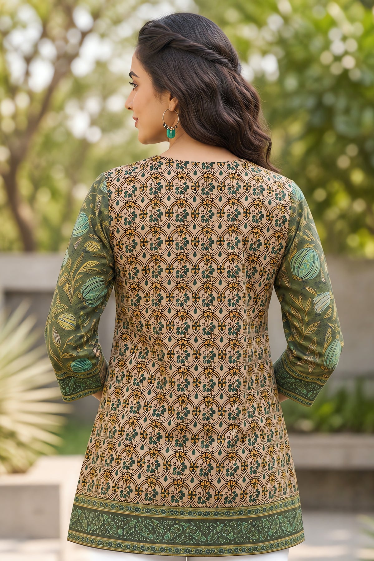 Olive Green Block Printed Cotton Top