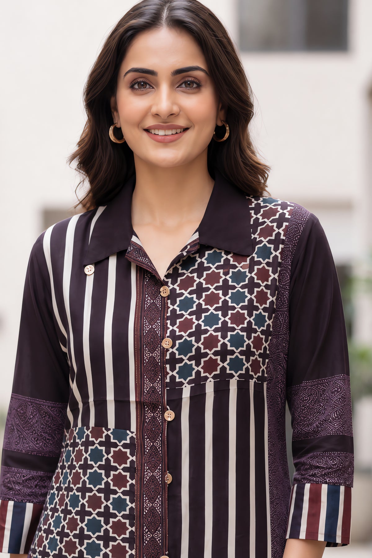 Brown Ajrakh Block Print Cotton Top
