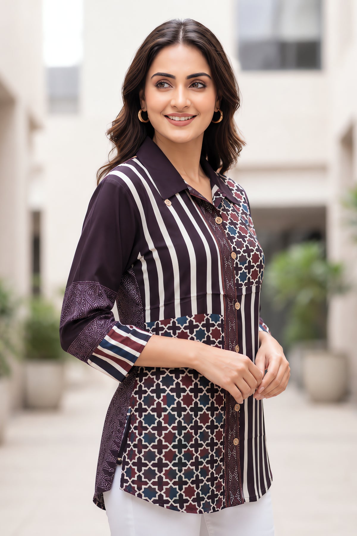 Brown Ajrakh Block Print Cotton Top