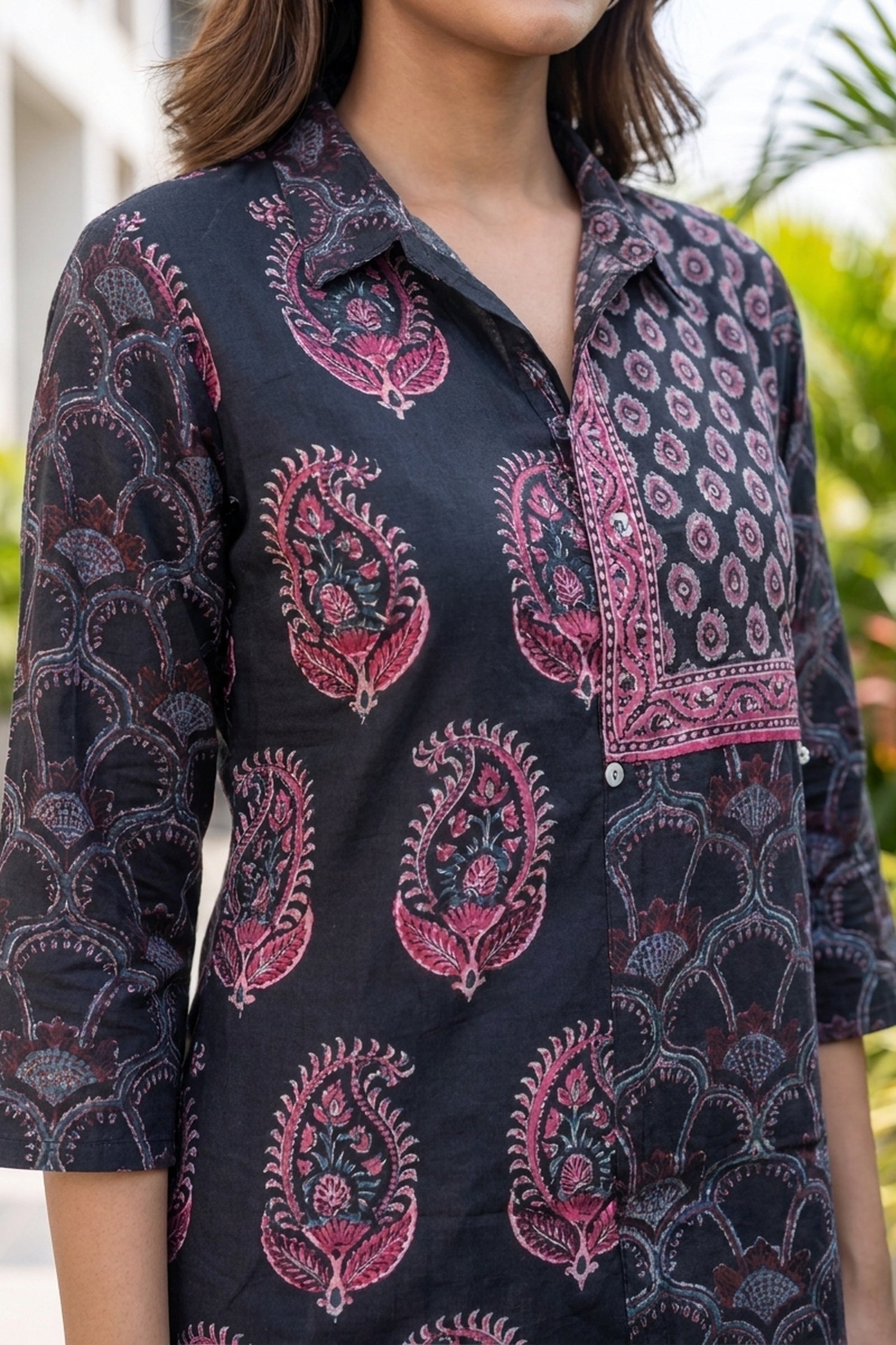 Indigo & Pink Crepe Top