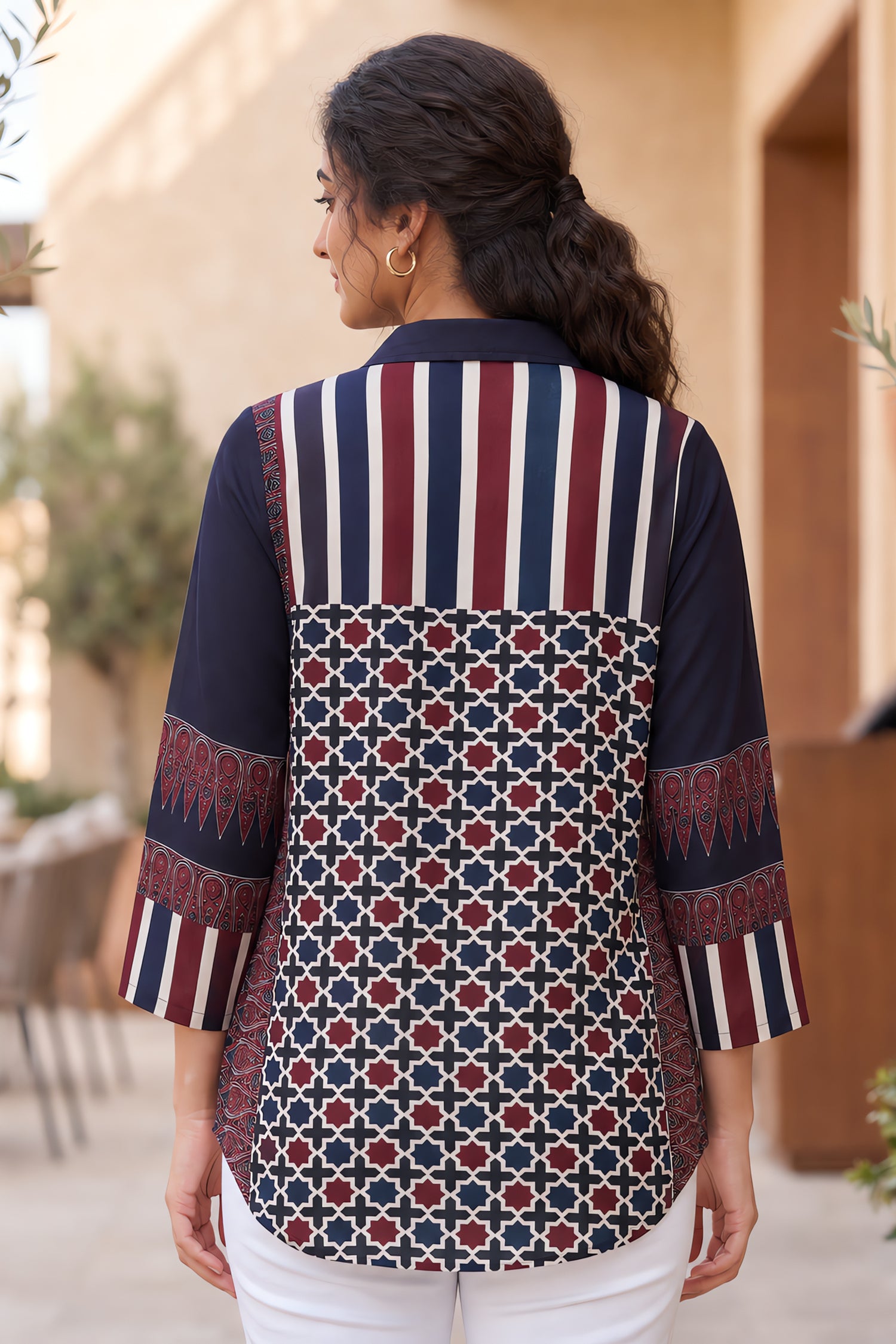 Contemporary Ajrakh Patchwork Shirt Tunic Top