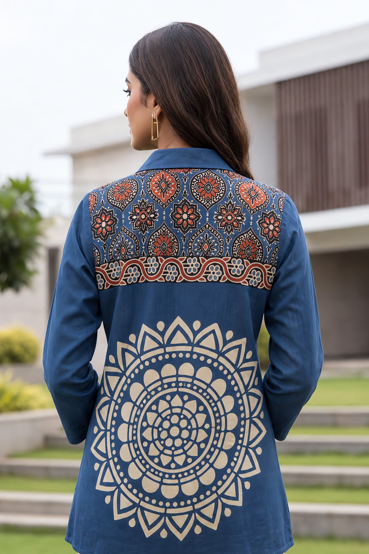 Blue Ajrakh Block Print Ethnic Shirt Tunic