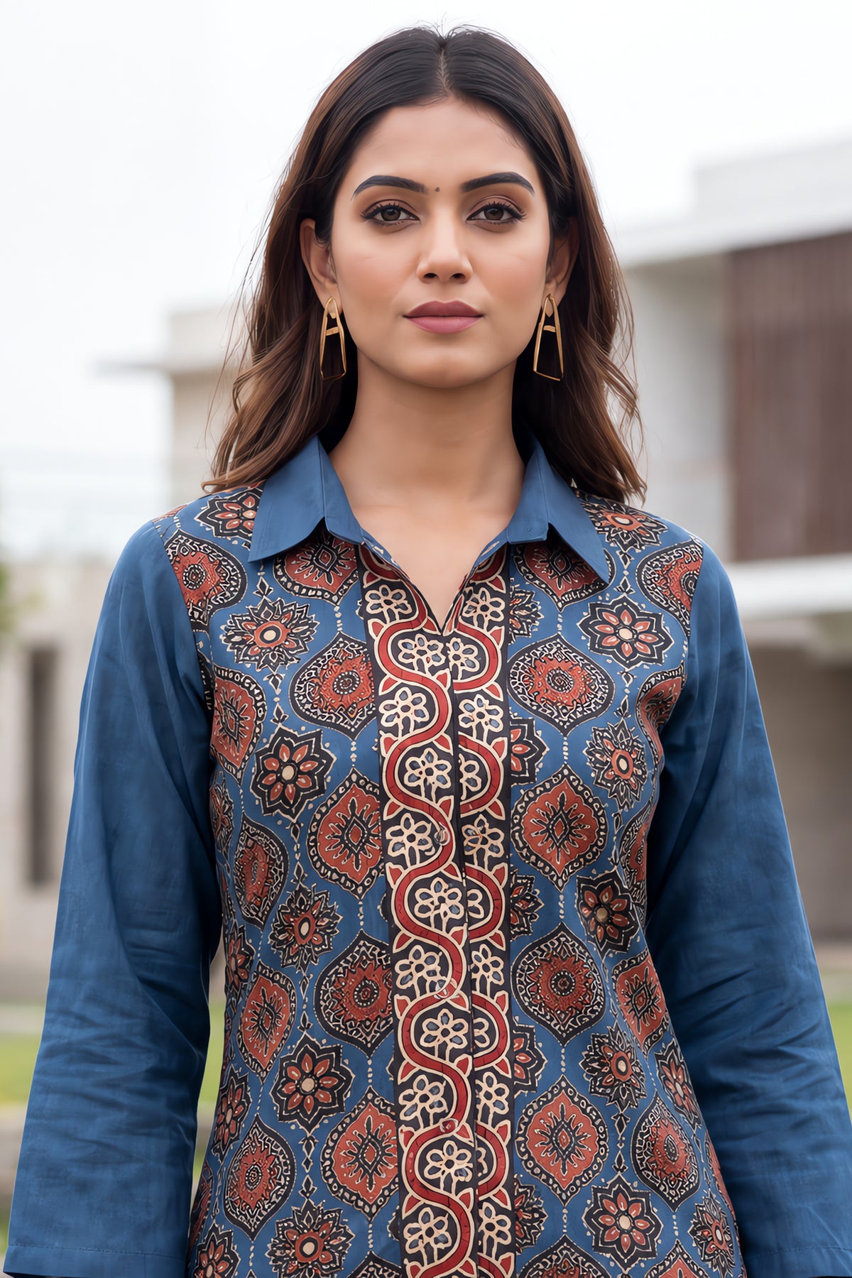 Blue Ajrakh Block Print Ethnic Shirt Tunic