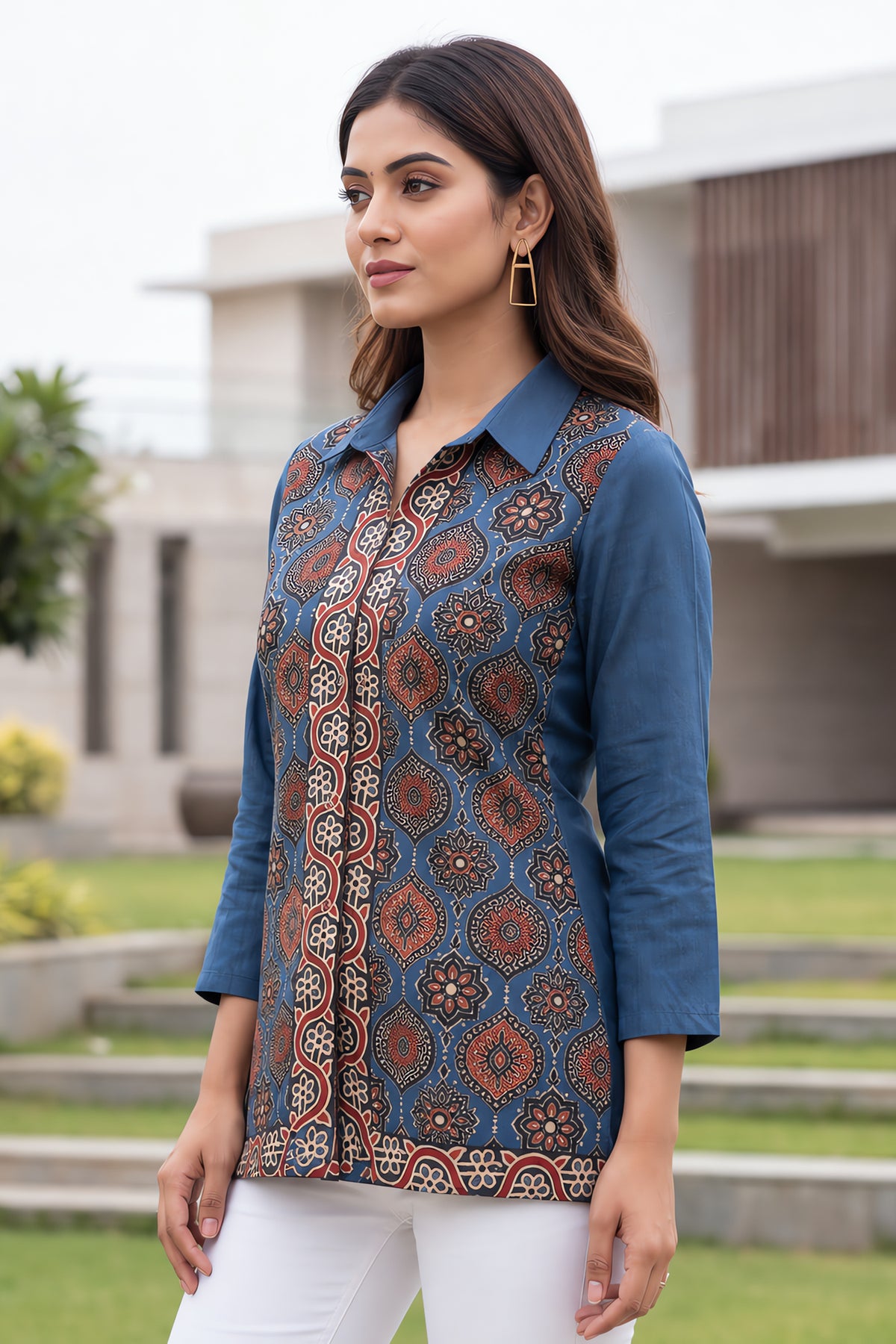 Blue Ajrakh Block Print Ethnic Shirt Tunic