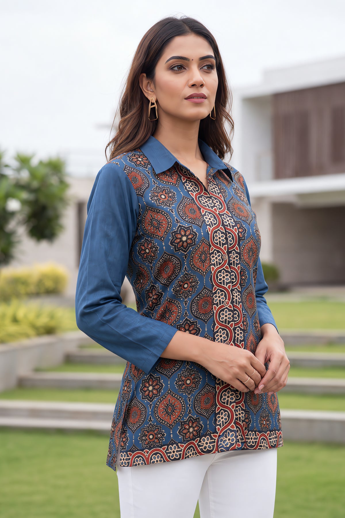 Blue Ajrakh Block Print Ethnic Shirt Tunic