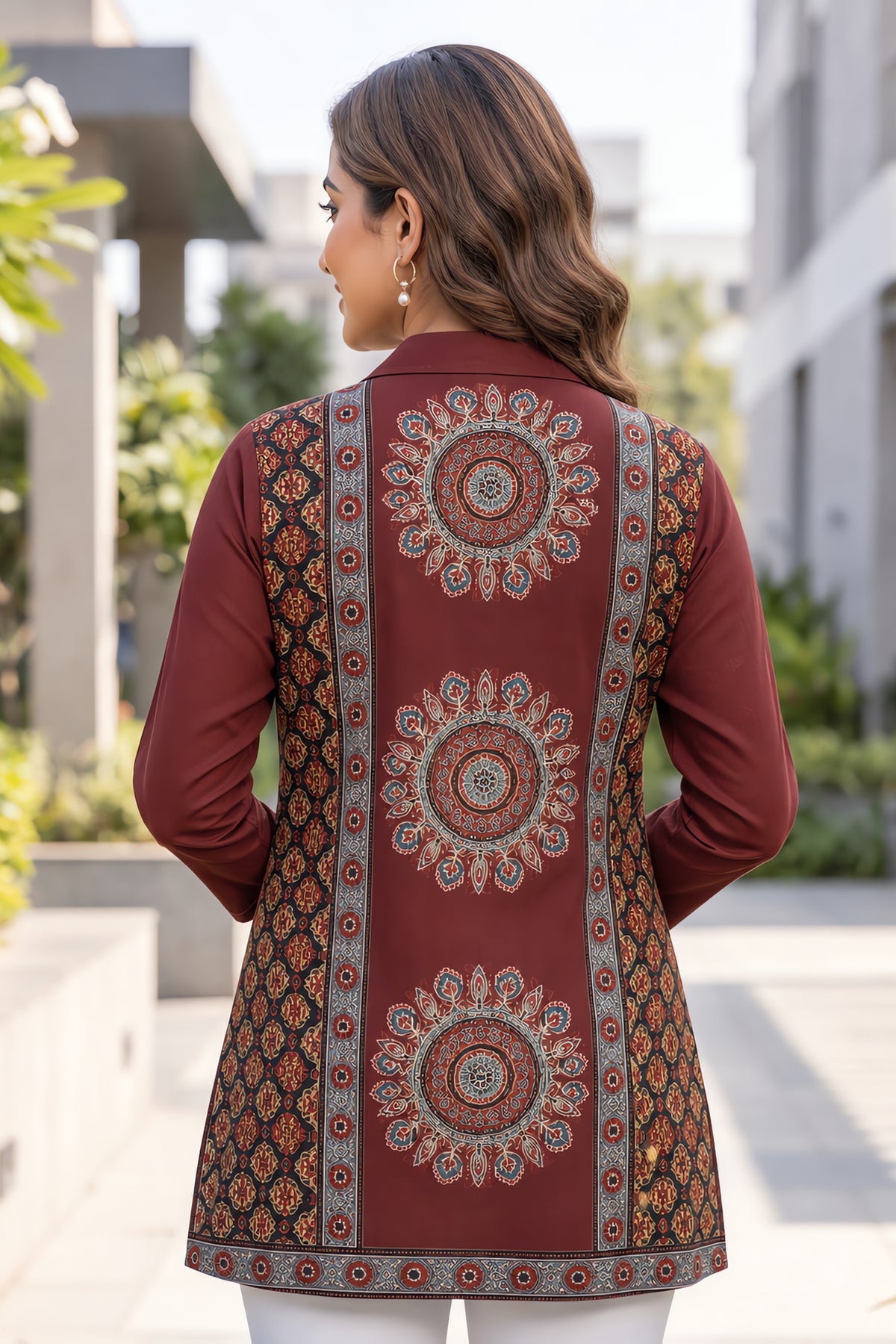Maroon Ajrakh Block Print Ethnic Shirt Tunic.