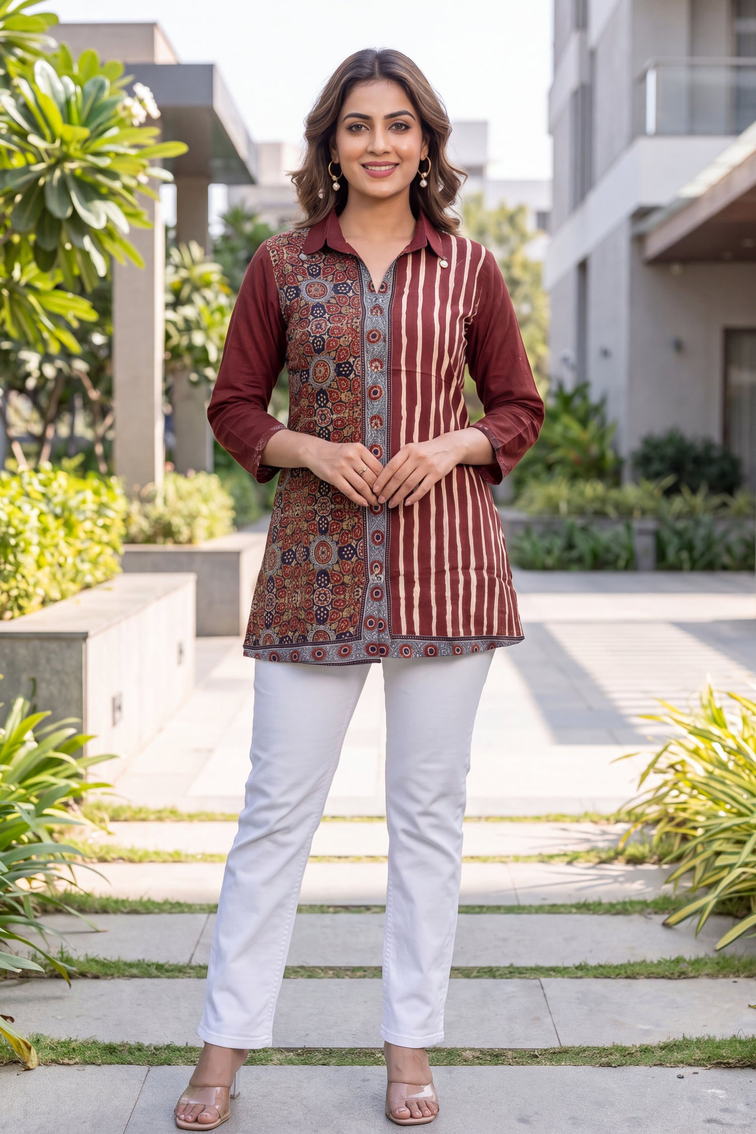 Maroon Ajrakh Block Print Ethnic Shirt Tunic.
