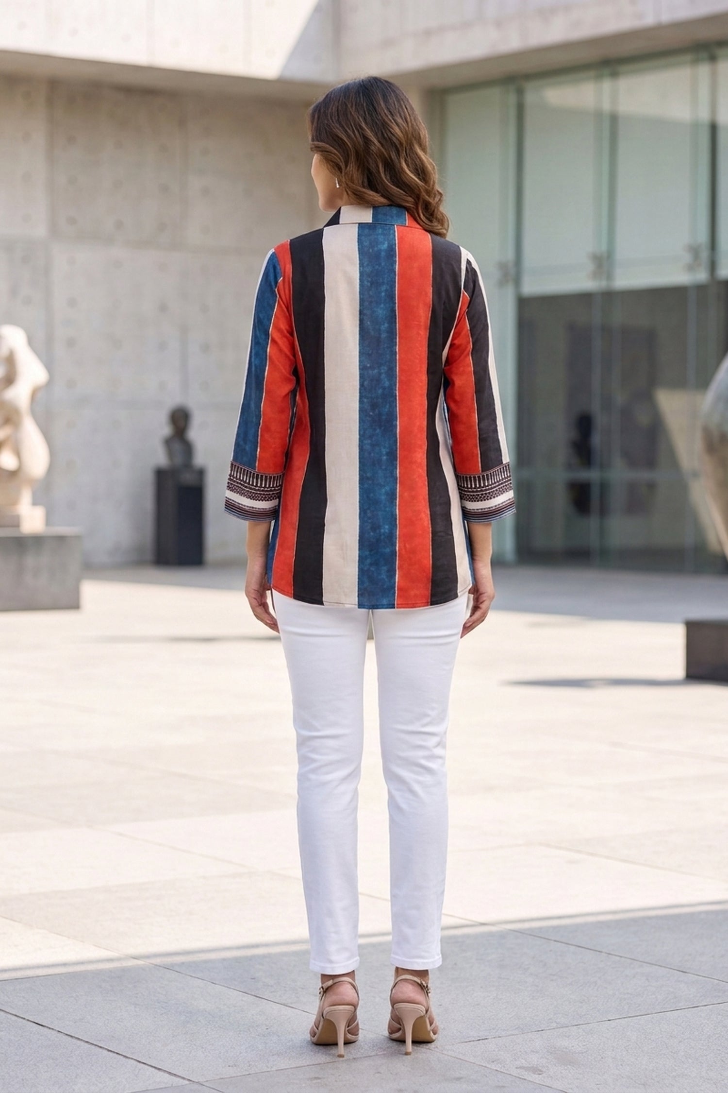 Multicolor Striped Geometric Crepe Shirt Top