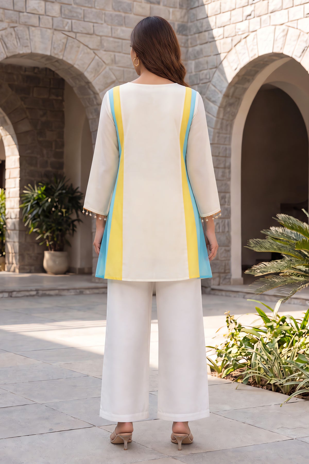 Off White Color Blocked Side Delicate Embroidery Three Pcs