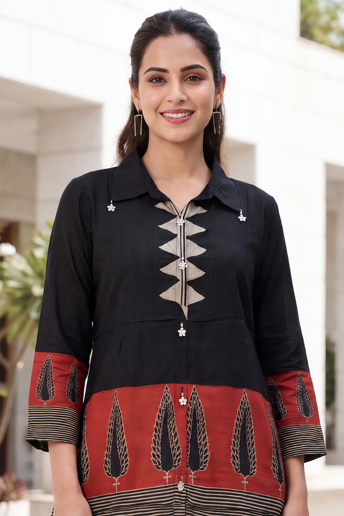Black Solid Cotton Kurta Top
