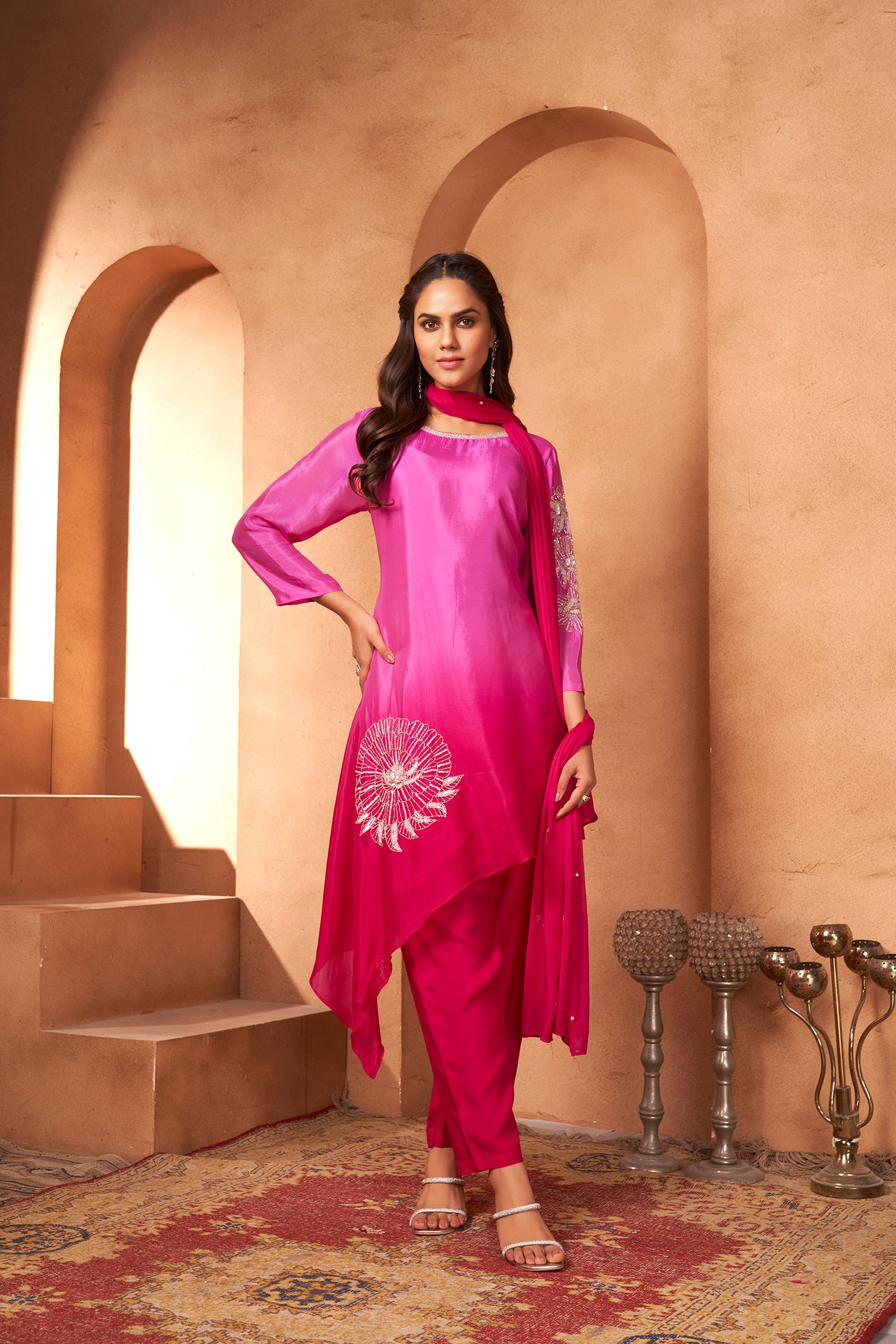 RANI CHINON THREE-PIECE SET WITH EMBROIDERY