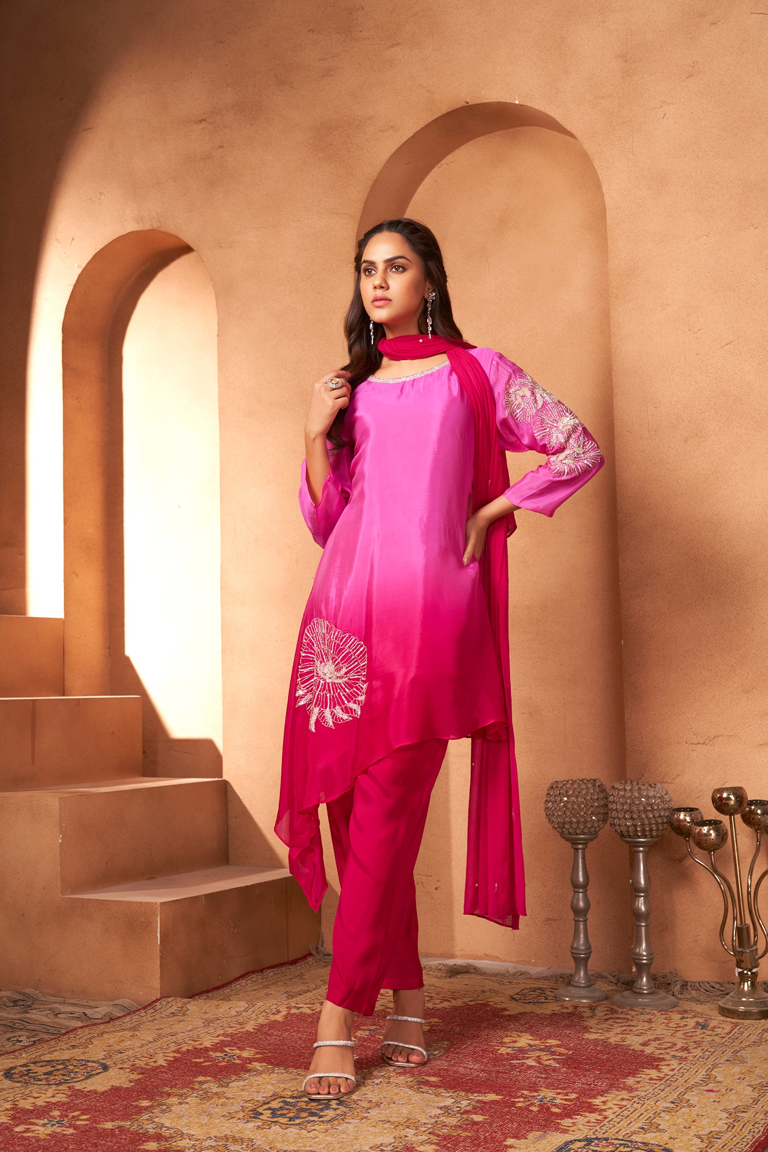 RANI CHINON THREE-PIECE SET WITH EMBROIDERY