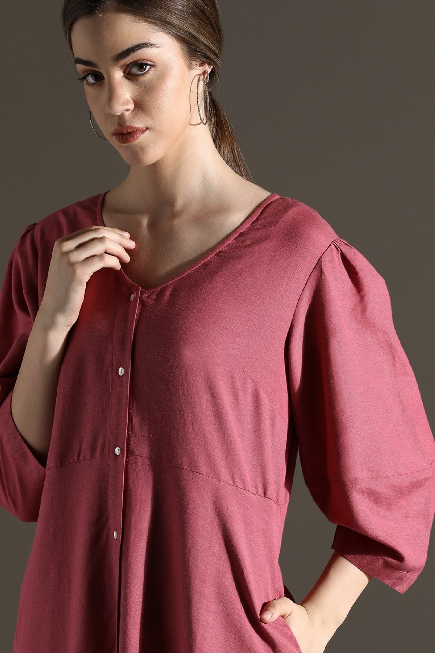 Graceful Pink Buttoned Midi Dress
