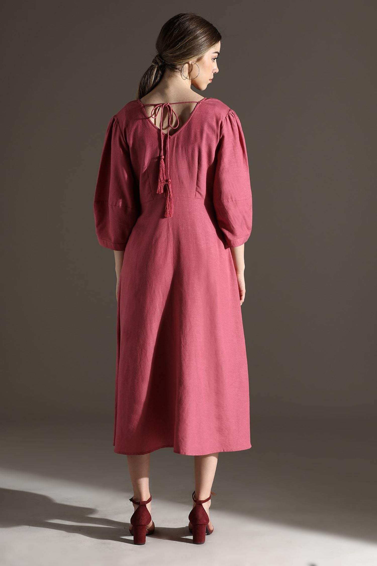 Graceful Pink Buttoned Midi Dress