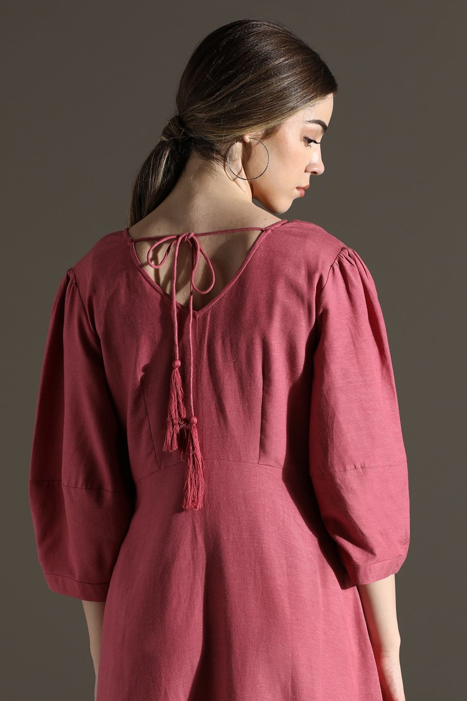 Graceful Pink Buttoned Midi Dress