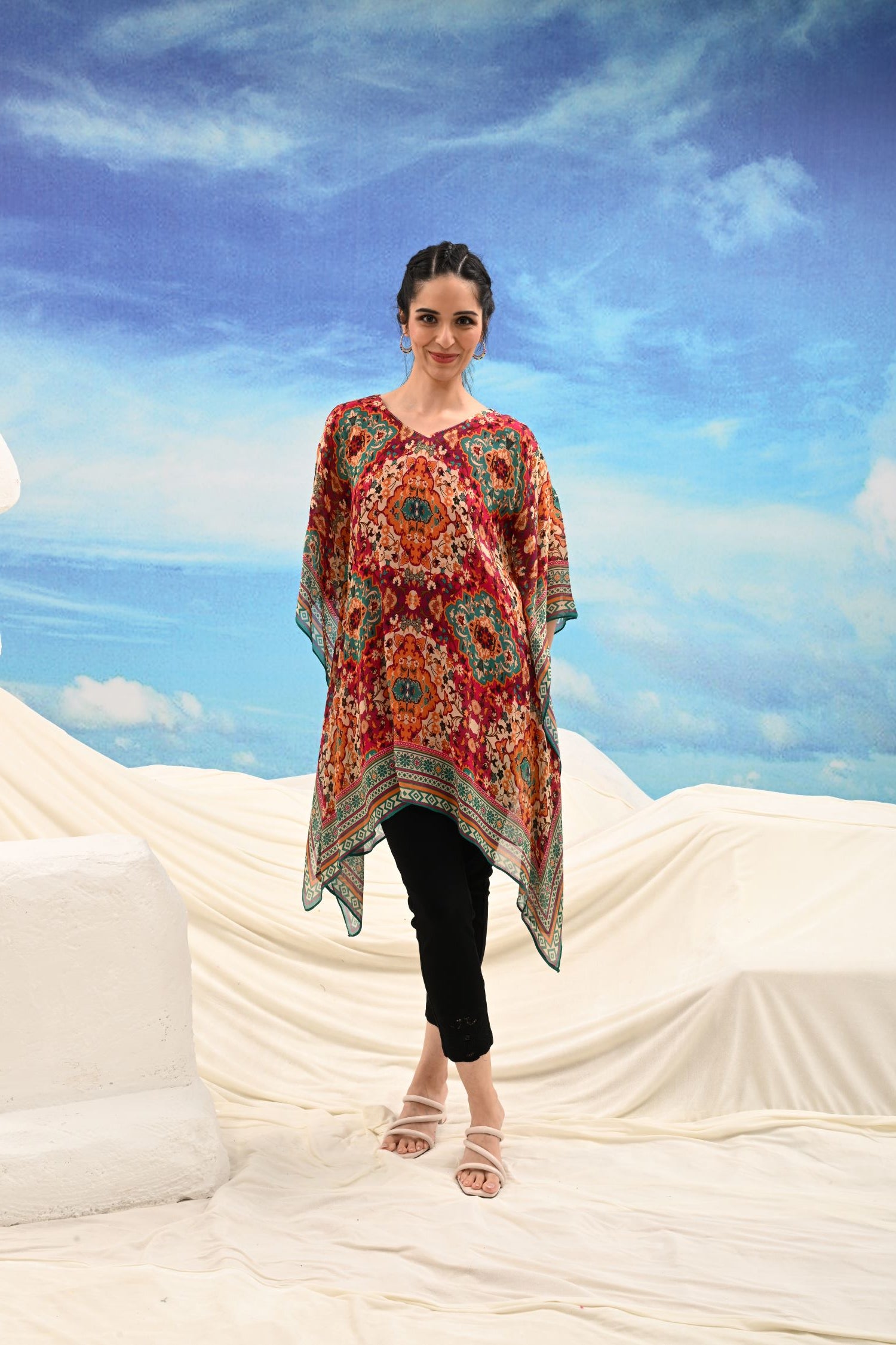 Freyaa Multicolor Printed Short Kaftan for Women