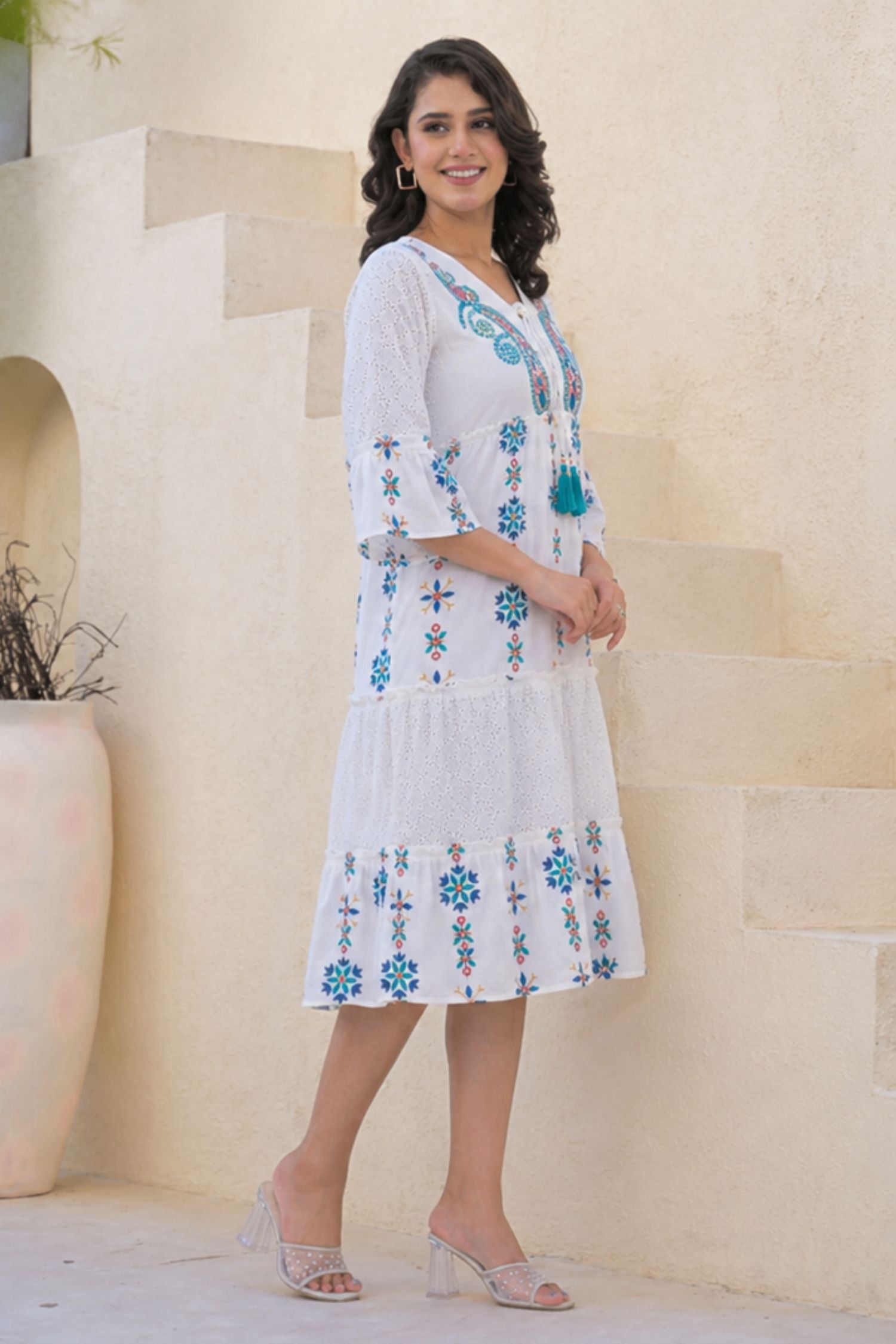 Lily White Knee-Length Printed Dress