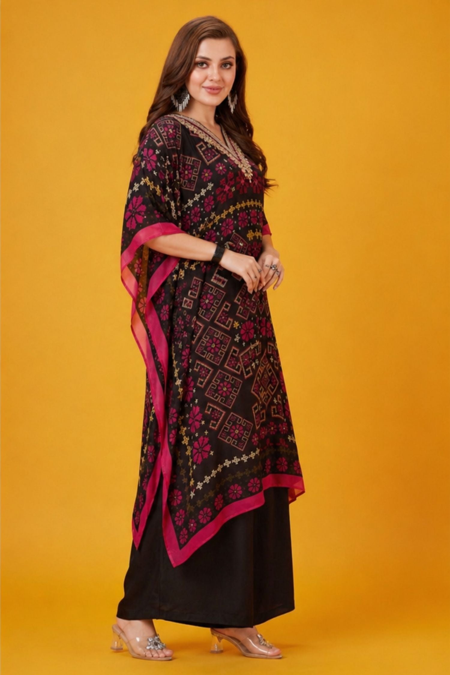 Freyaa Long Printed Kaftan With Elegant Detailing