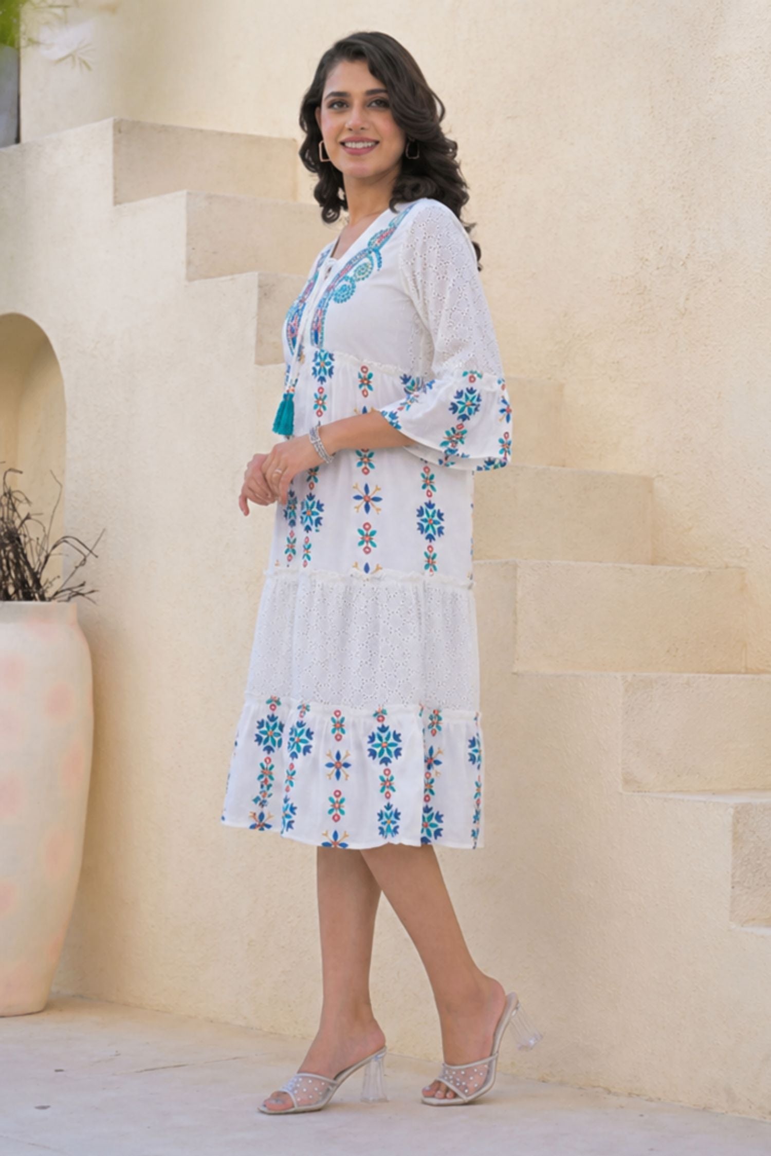 Lily White Knee-Length Printed Dress