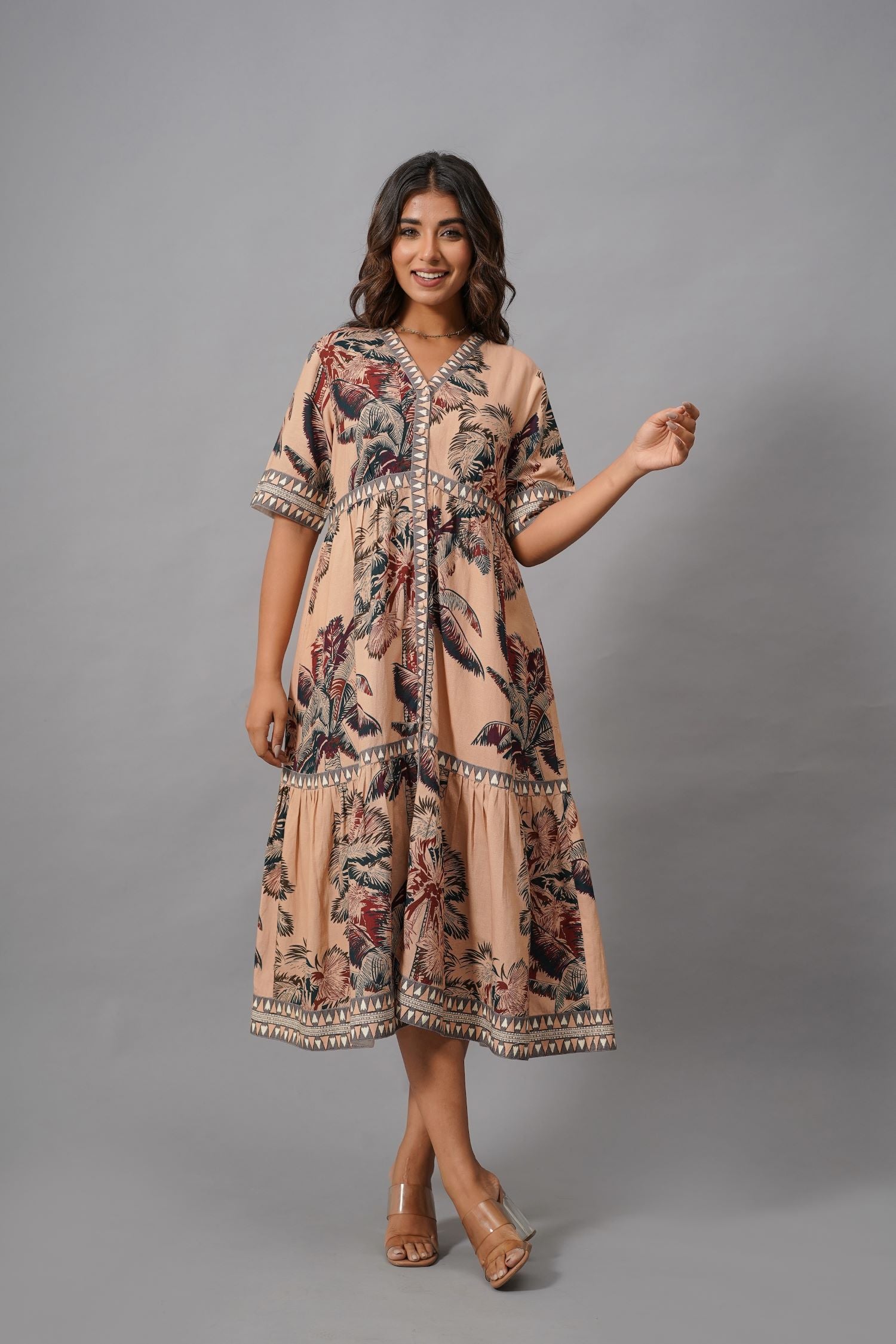 Peach Reverie Printed Midi Dress