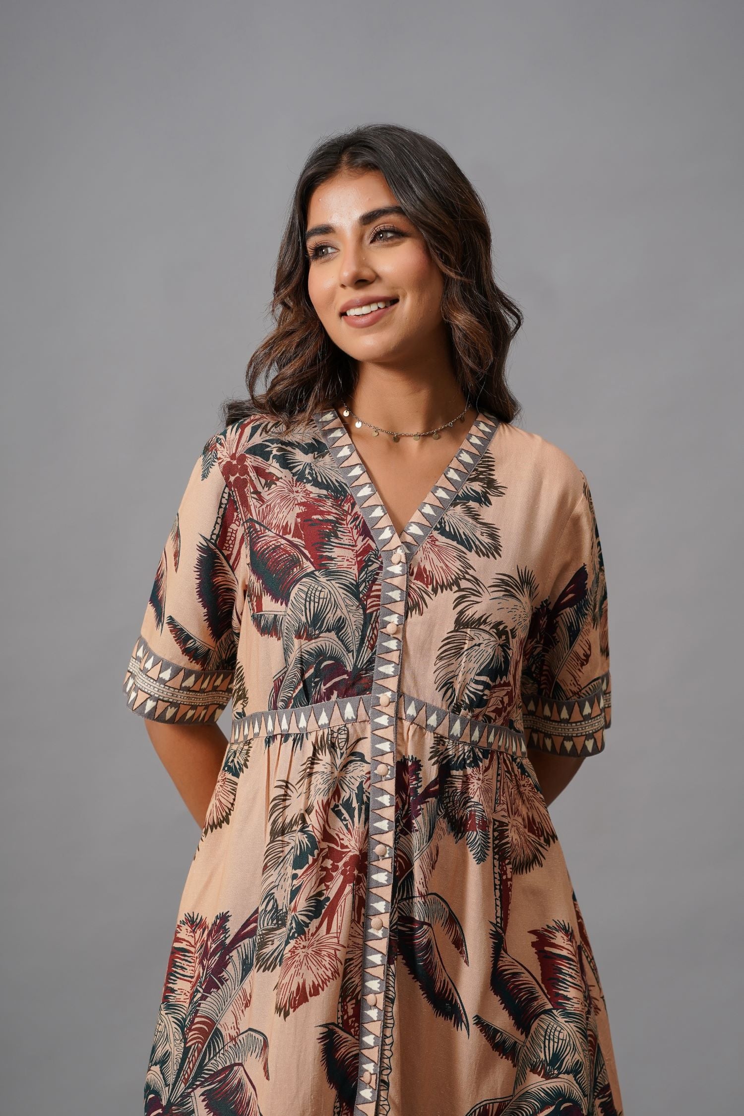 Peach Reverie Printed Midi Dress