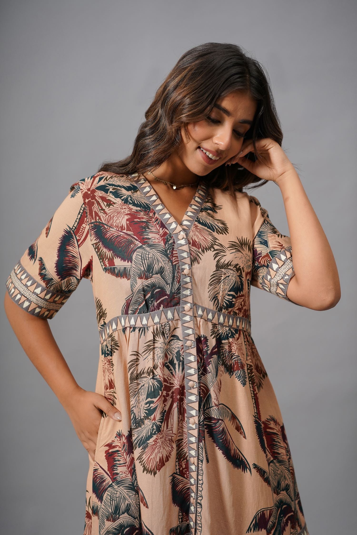 Peach Reverie Printed Midi Dress