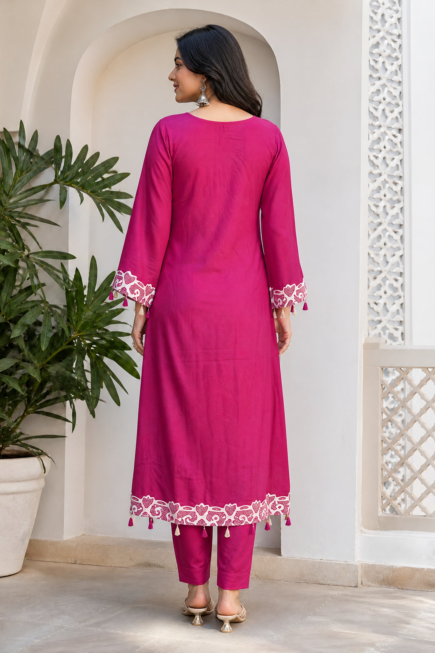 Maroon Gaji Silk Kurta Cord Set with White Hand Embroidered Yoke Work.