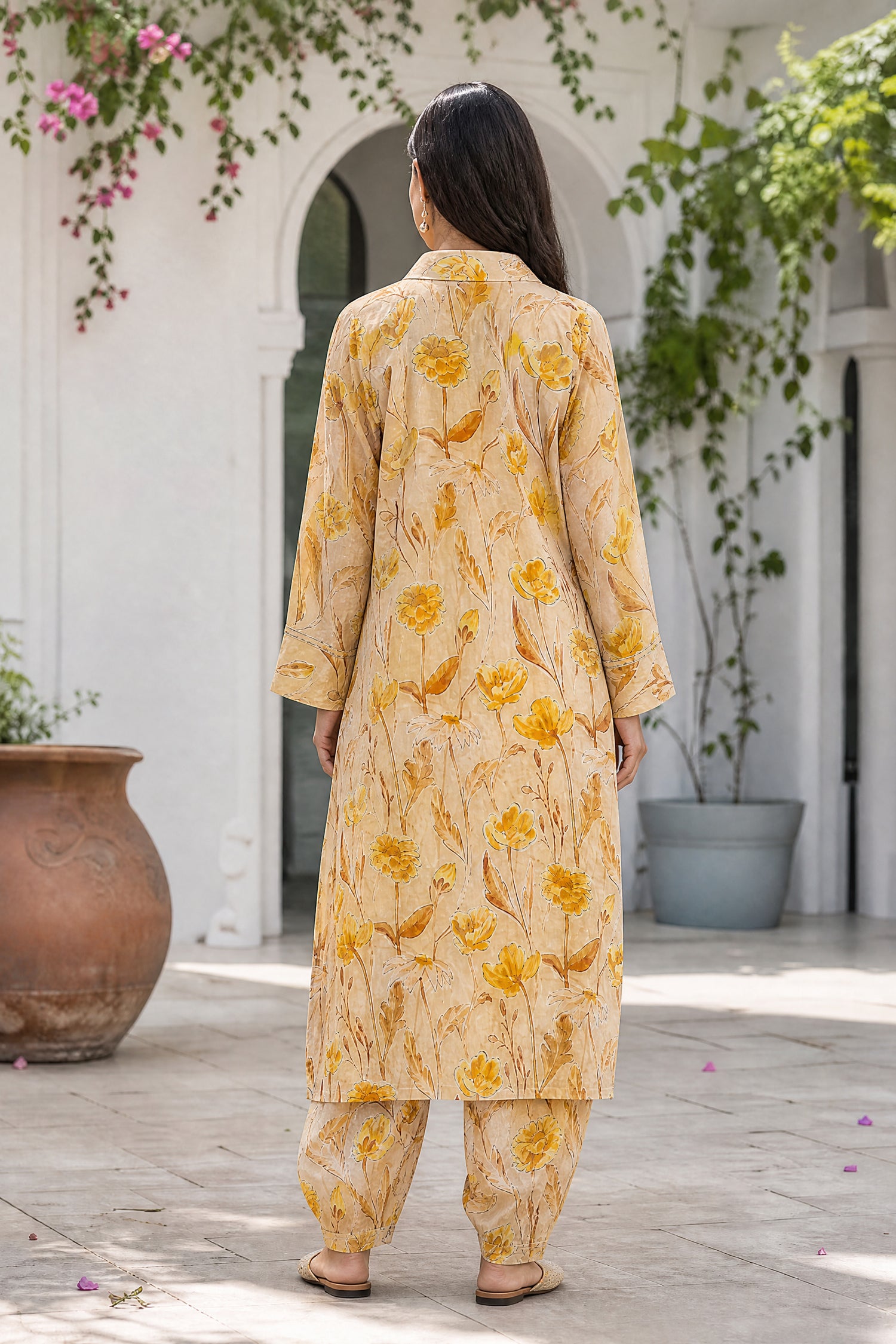 Yellow Floral Printed Kurta & Pant Co-Ord Set