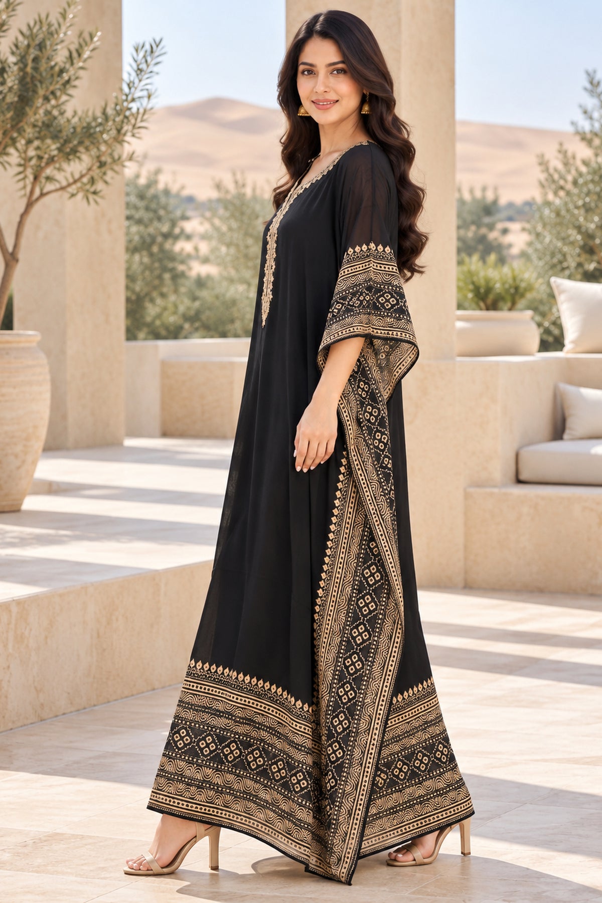 Black Embroidered Maxi Kaftan