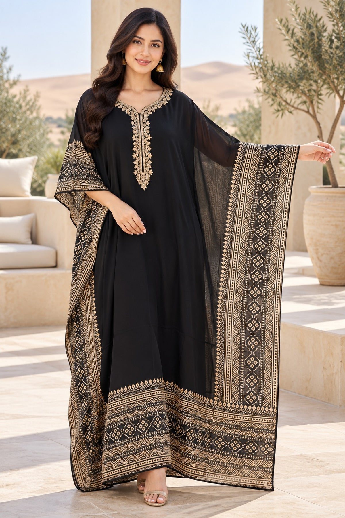Black Embroidered Maxi Kaftan