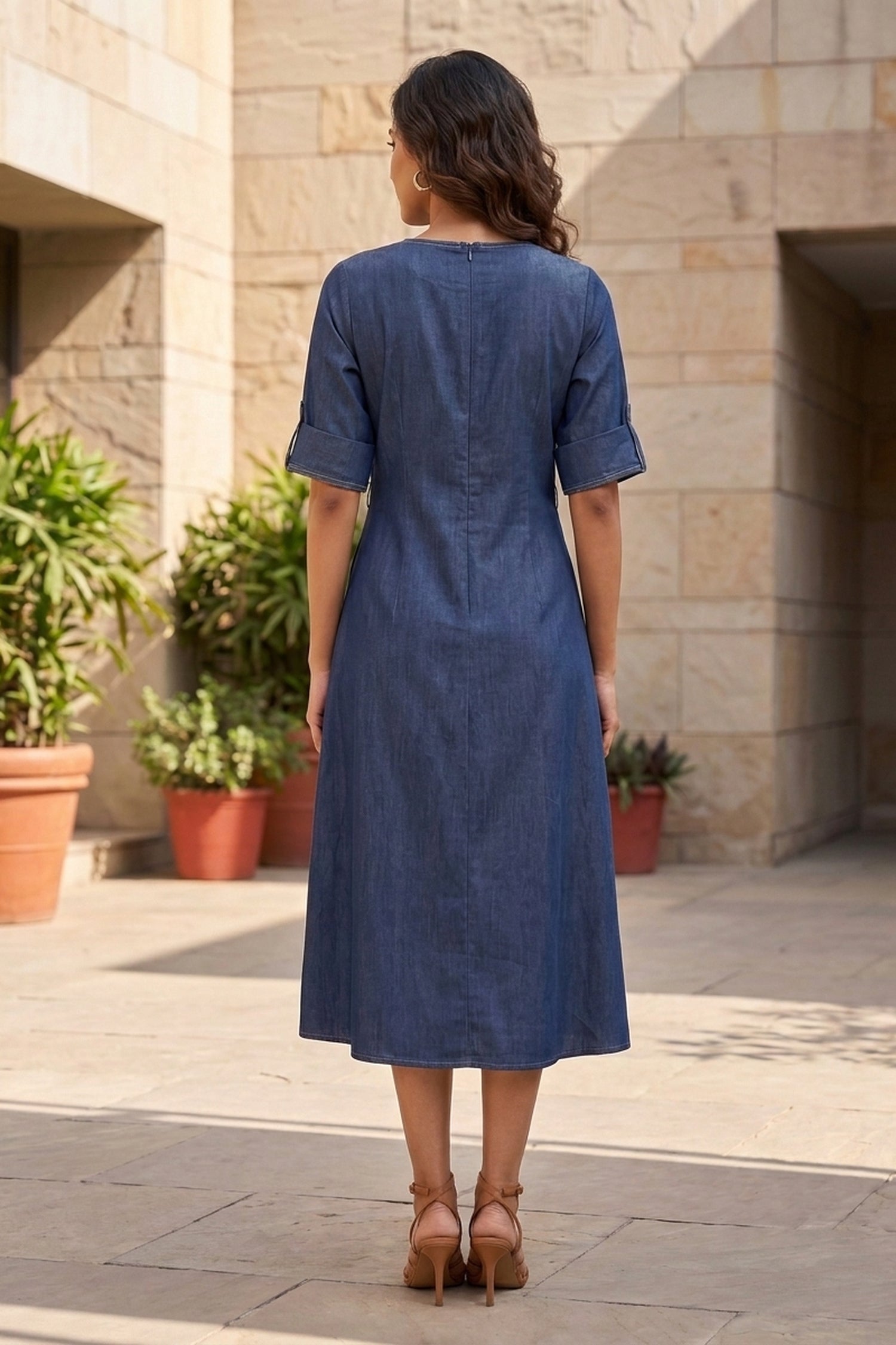 Indigo Blue Cotton Denim Long Dress