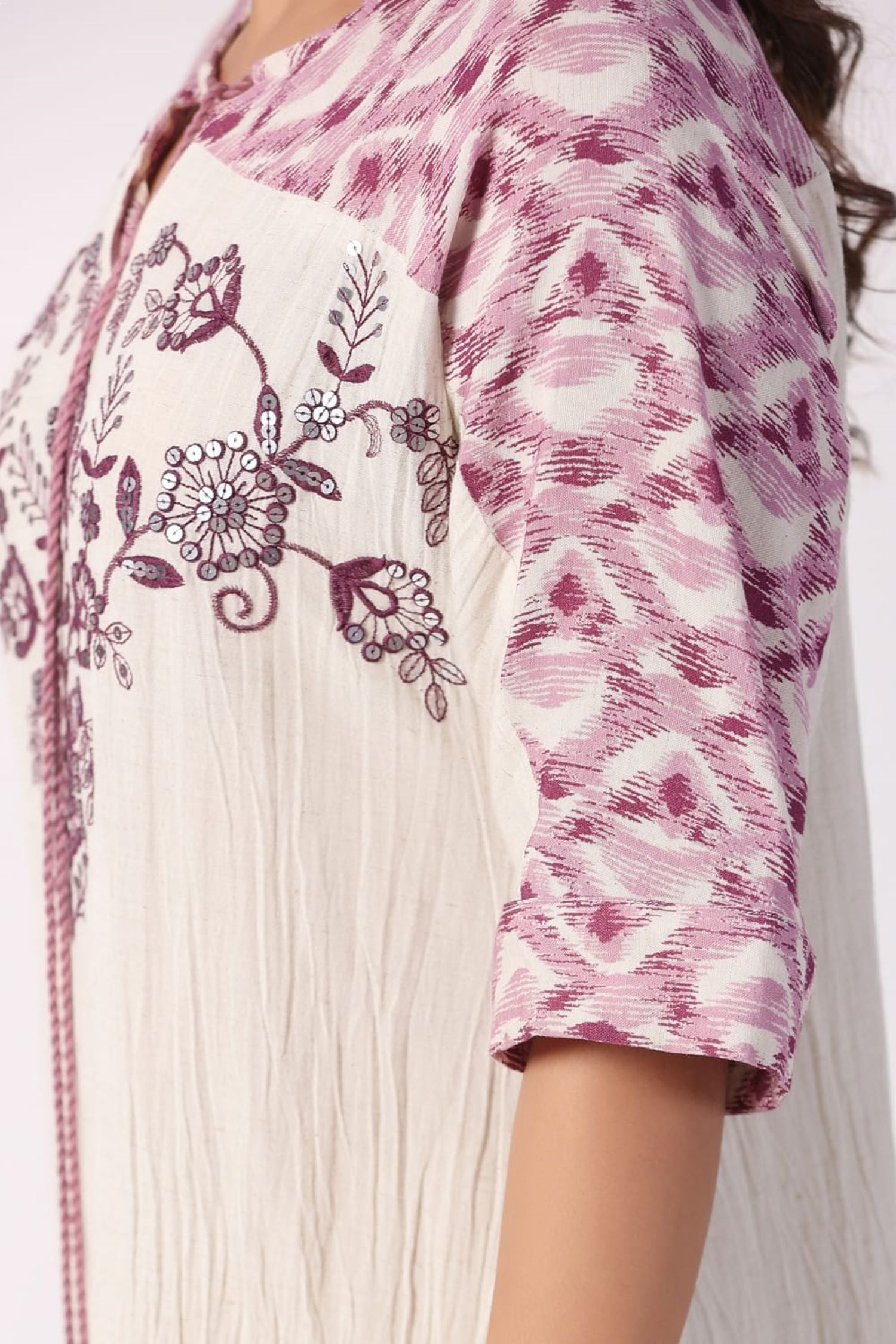 BOHO CHIC A-LINE PURPLE EMBROIDERED FLORAL SHORT TUNIC DRESS