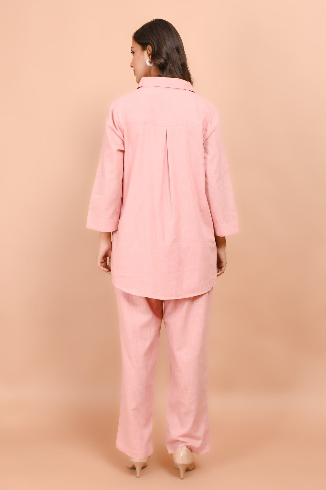 Pink Breeze White Leaf Embroidered Co-Ord Set