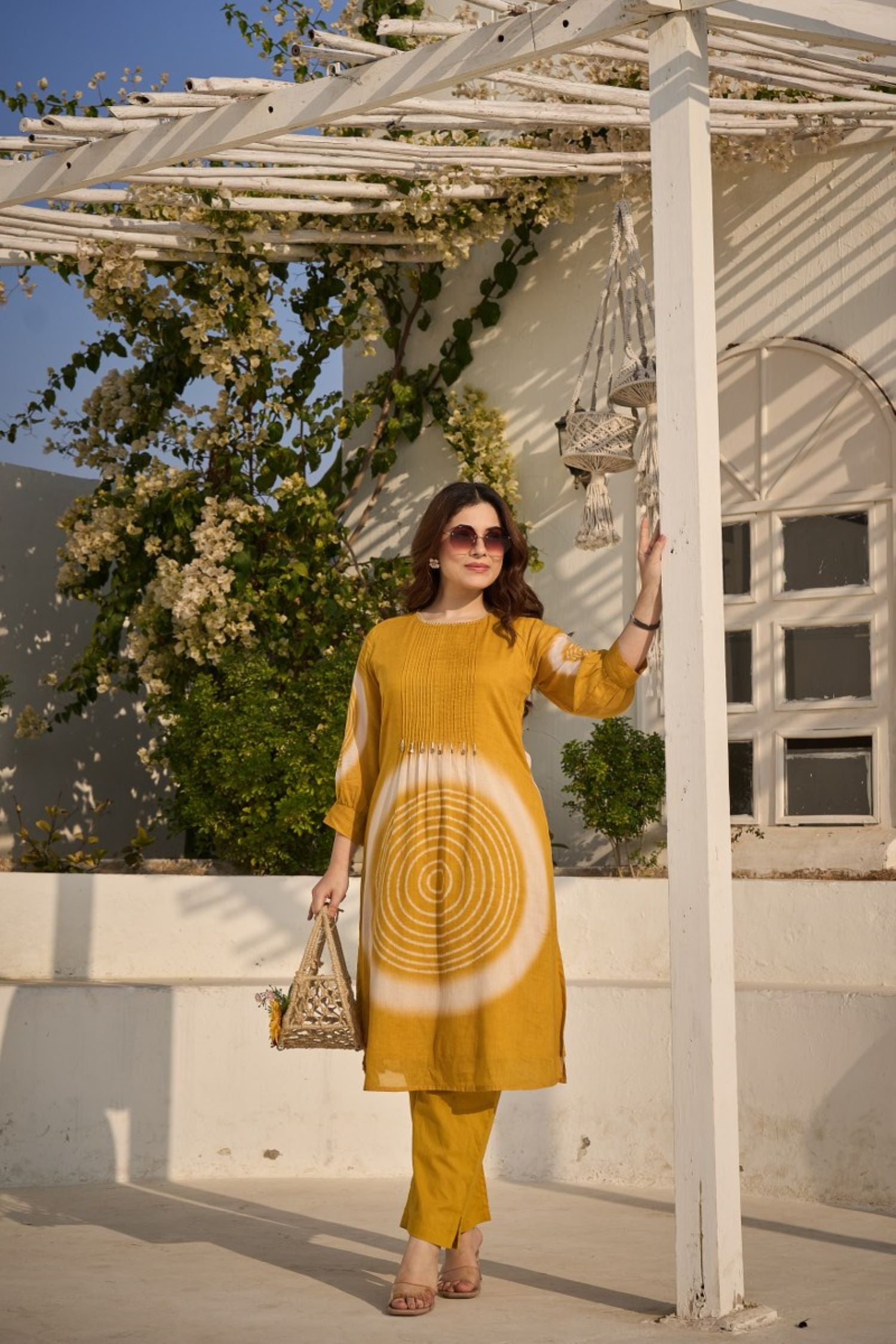 Premium summer Mul Cotton Cord Set in Yellow