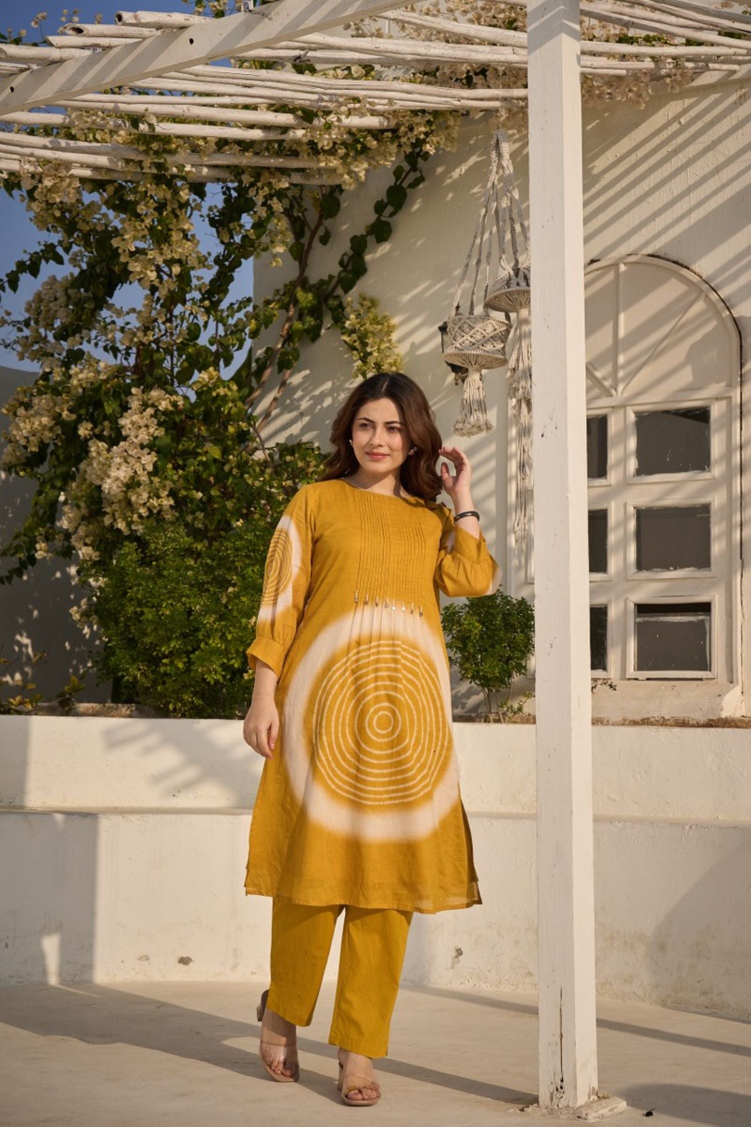 Premium summer Mul Cotton Cord Set in Yellow