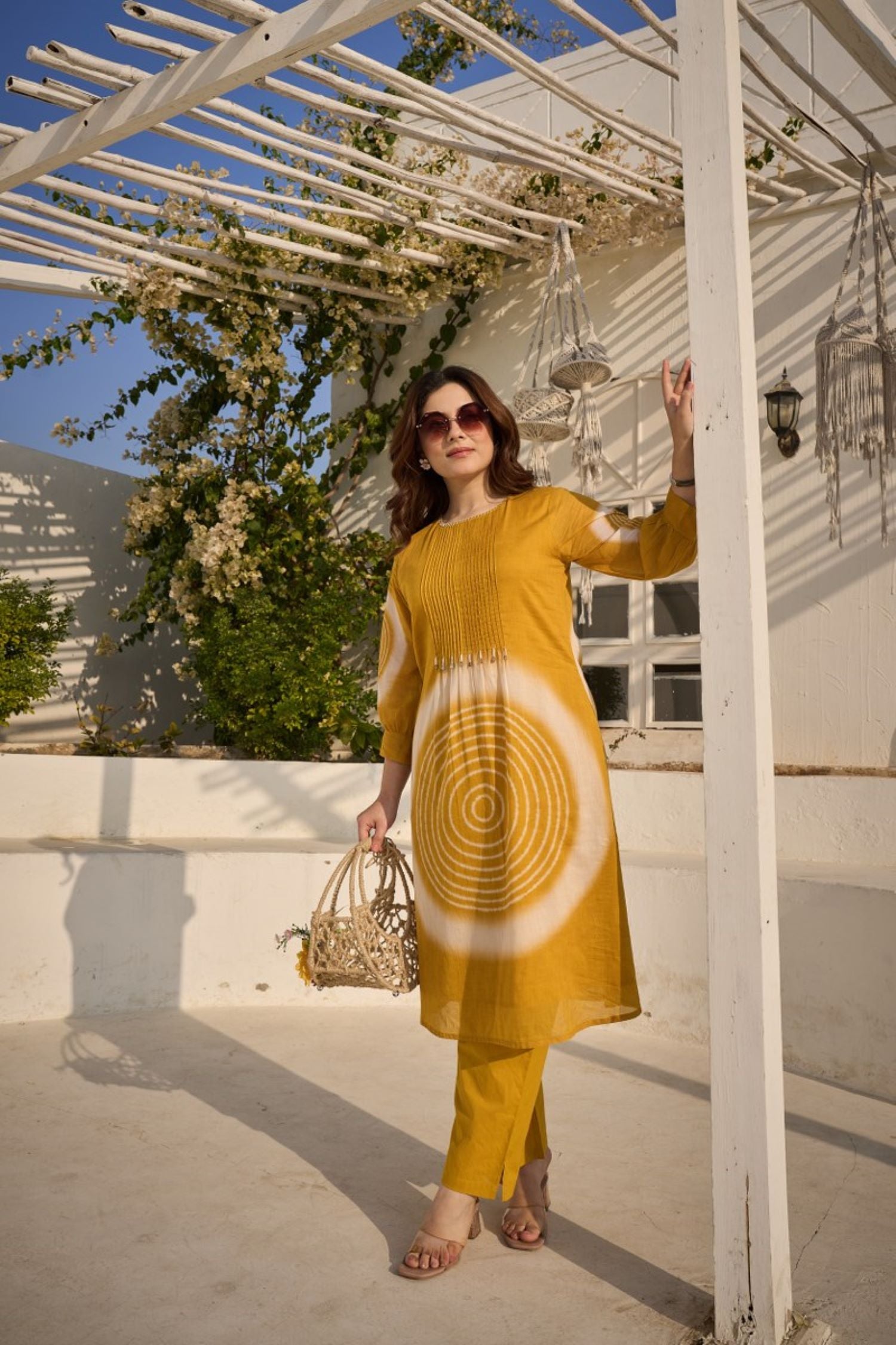 Premium summer Mul Cotton Cord Set in Yellow