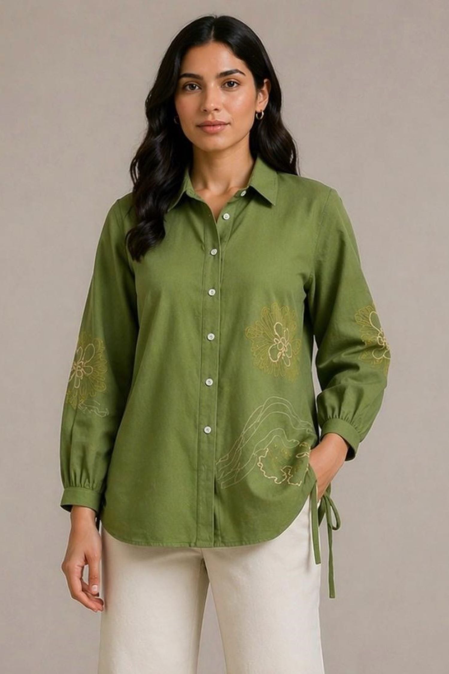 Relaxed Fit cotton Green Shirt.