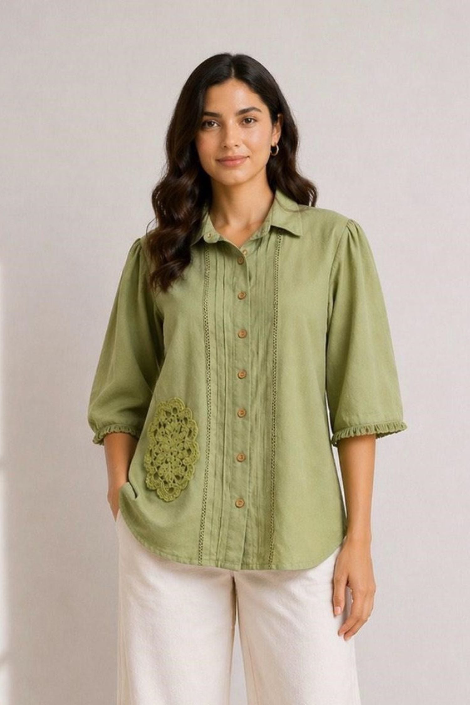 Oversized Fit Cotton Shirt in Moss Green