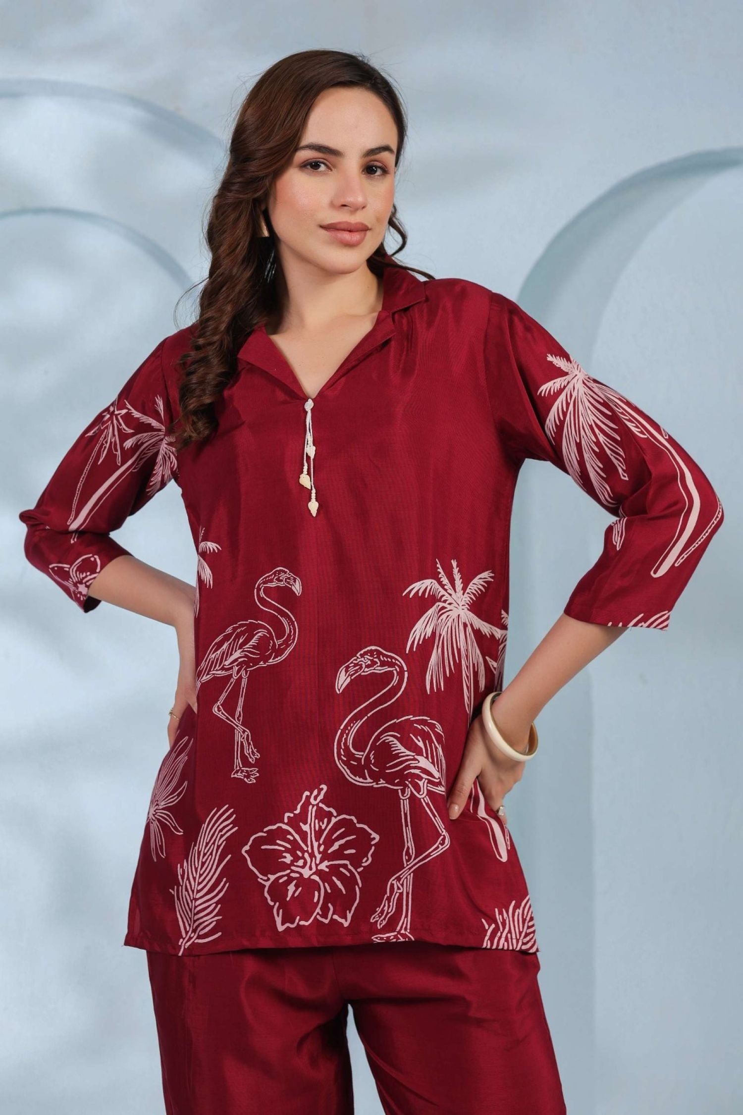 Maroon Red Co-ord Set with Tribal Print Pattern