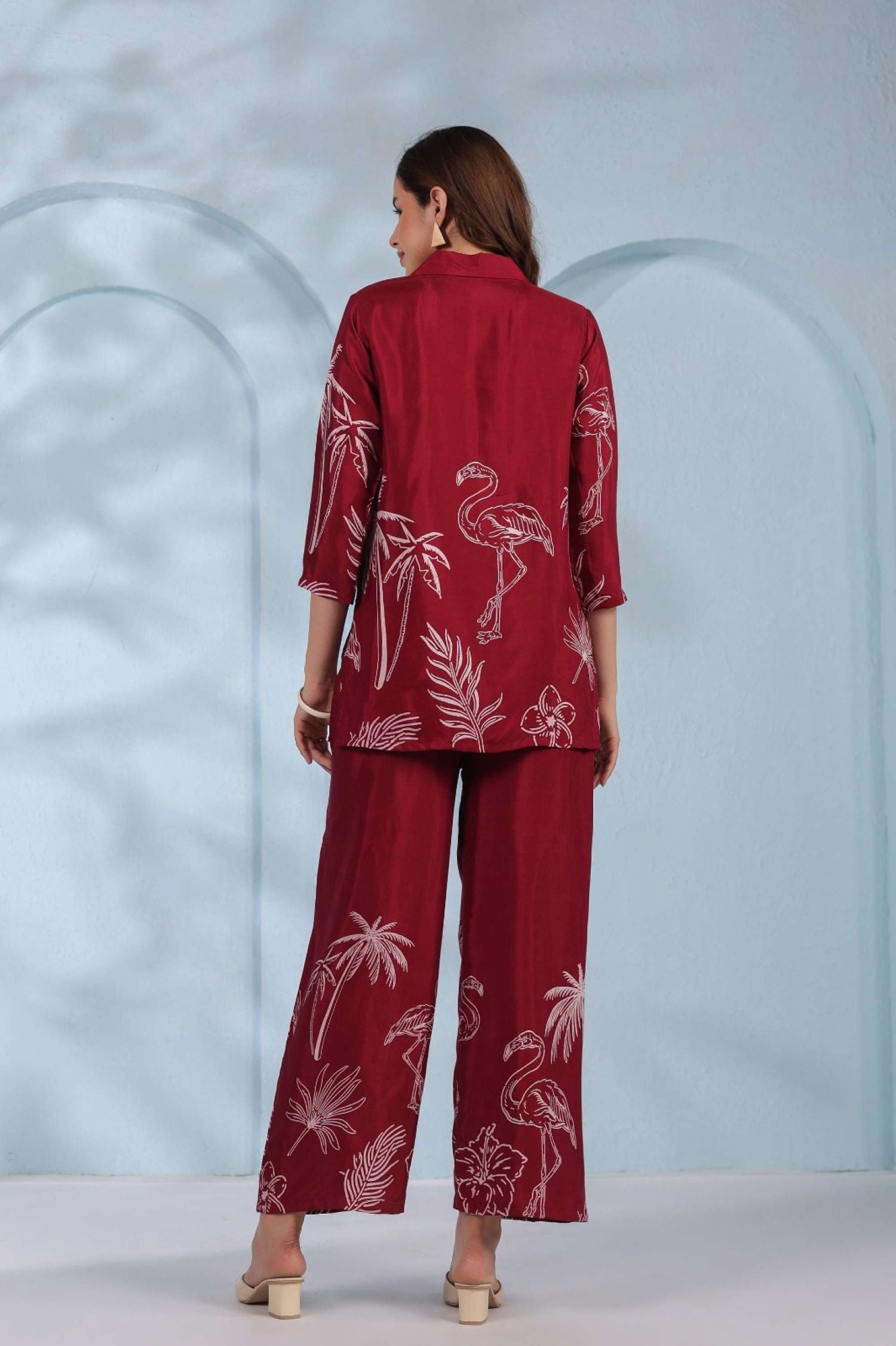 Maroon Red Co-ord Set with Tribal Print Pattern
