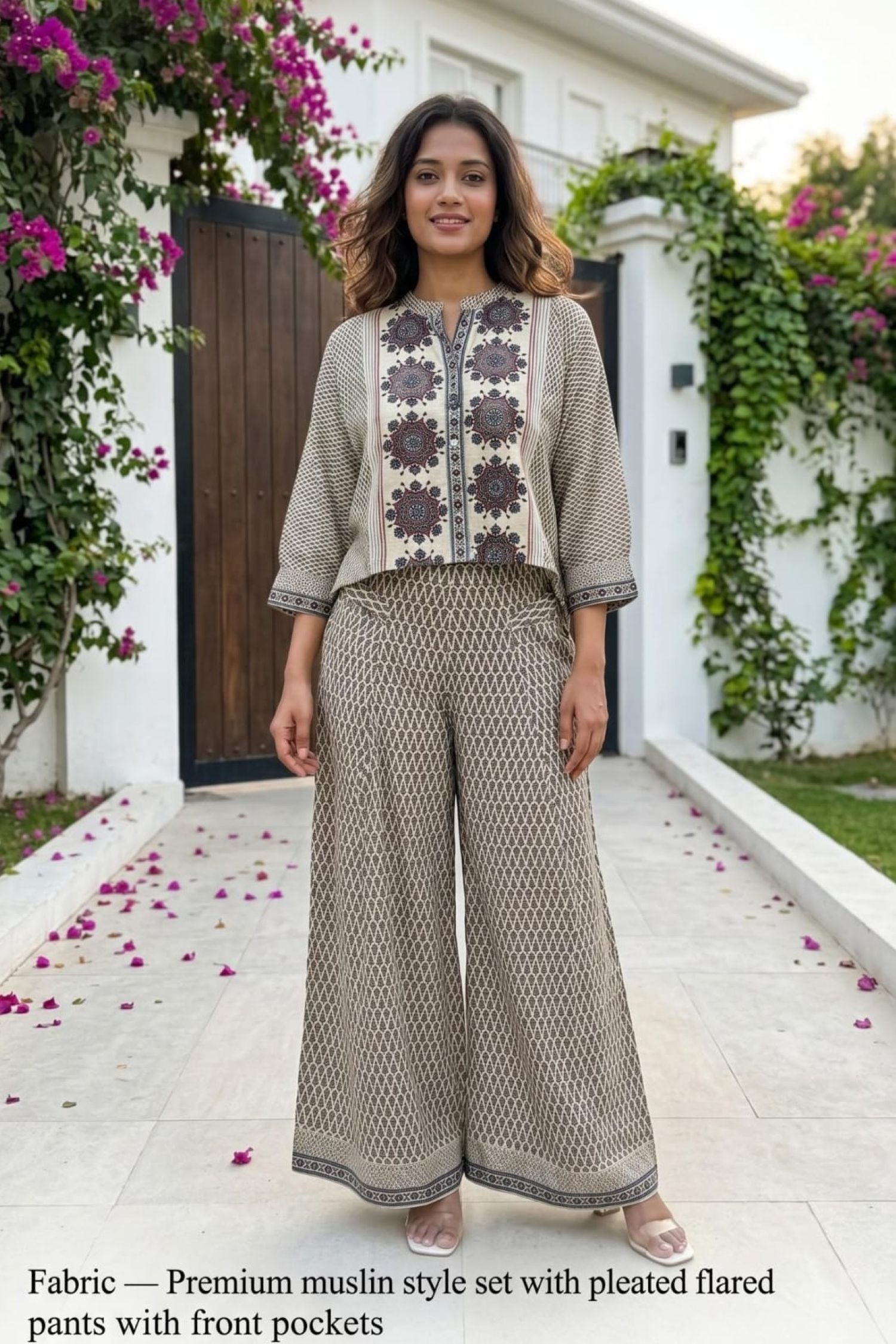 White Abstract Print Co-ord Set