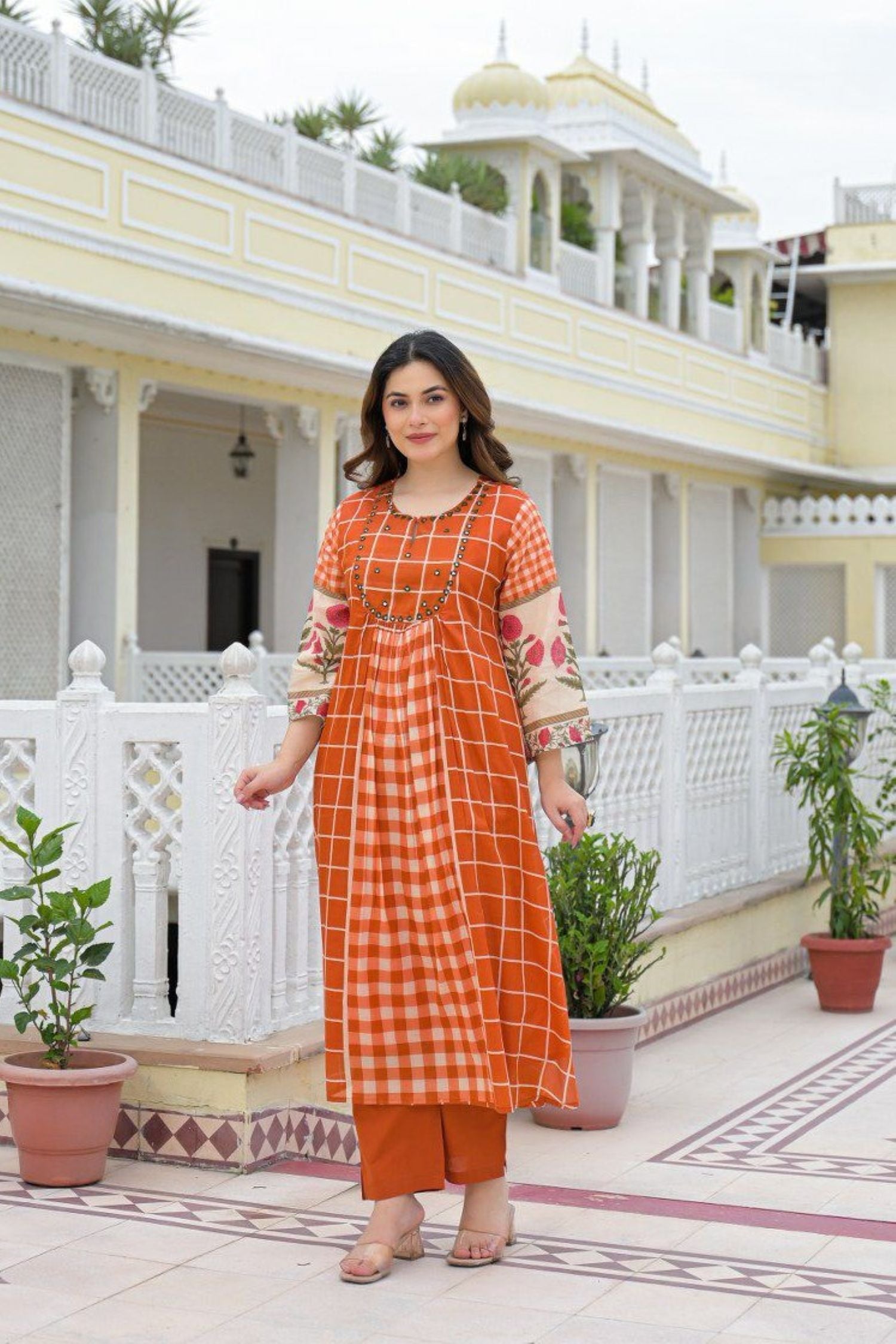 Orange Grid Pattern Cord Set
