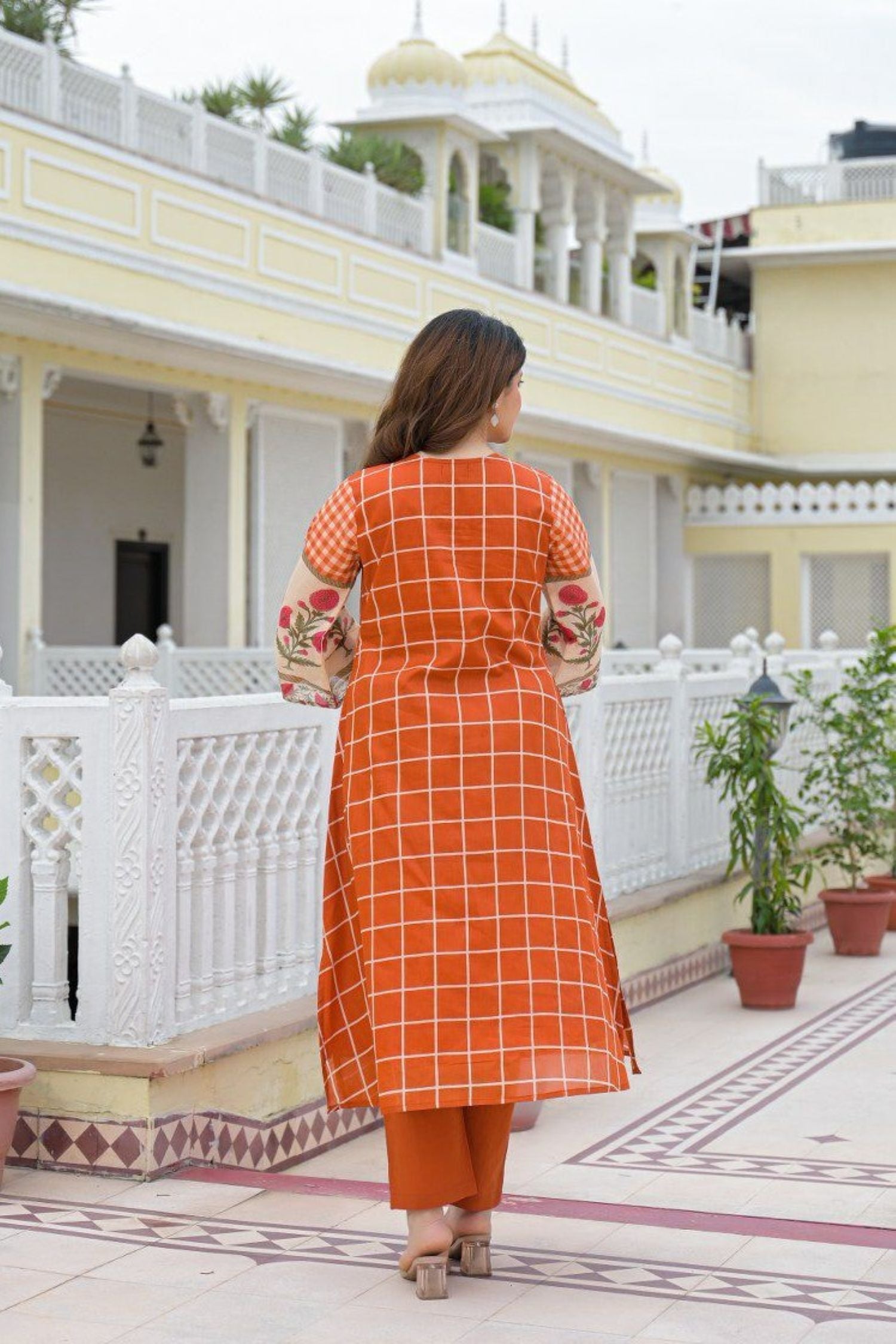 Orange Grid Pattern Cord Set
