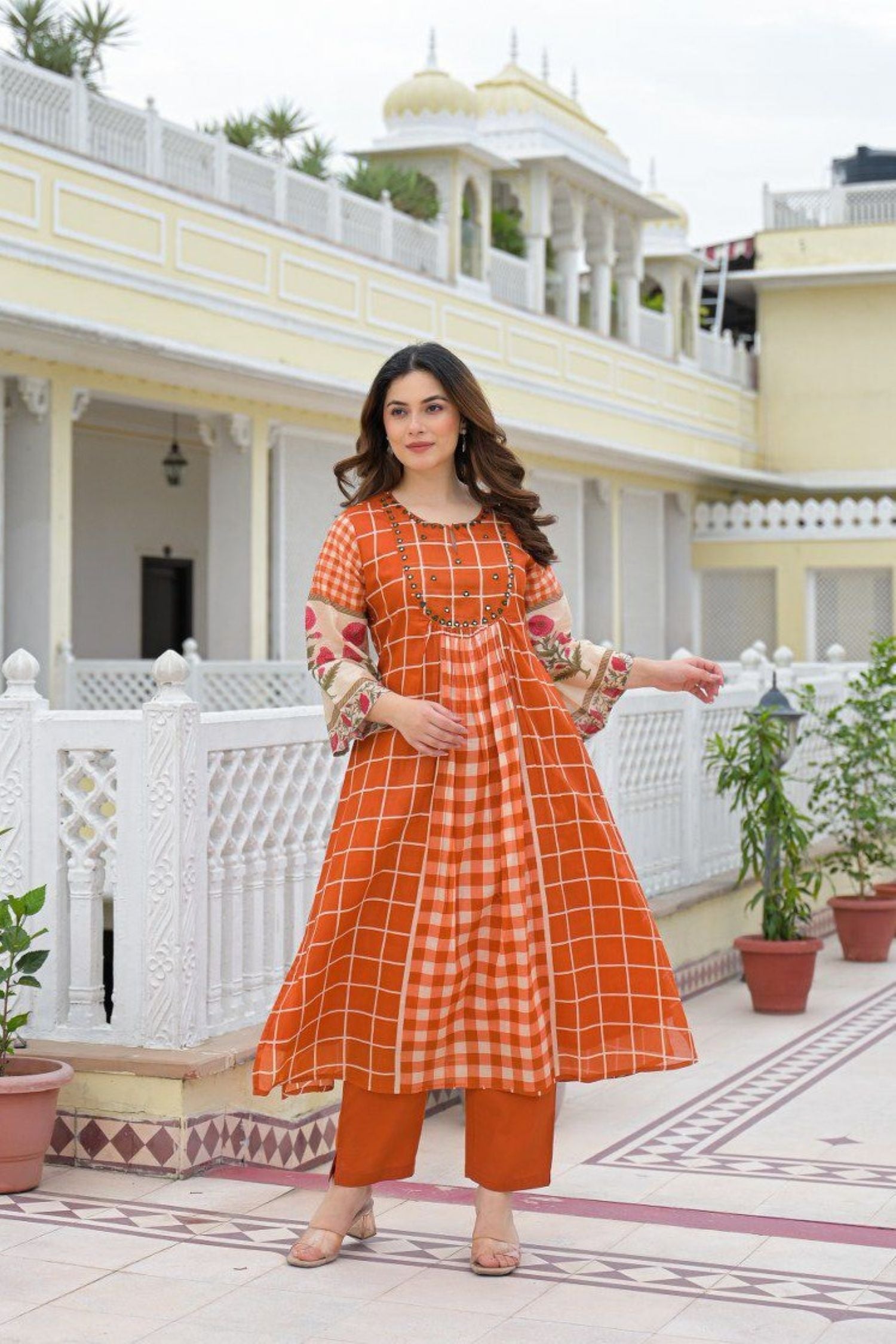Orange Grid Pattern Cord Set