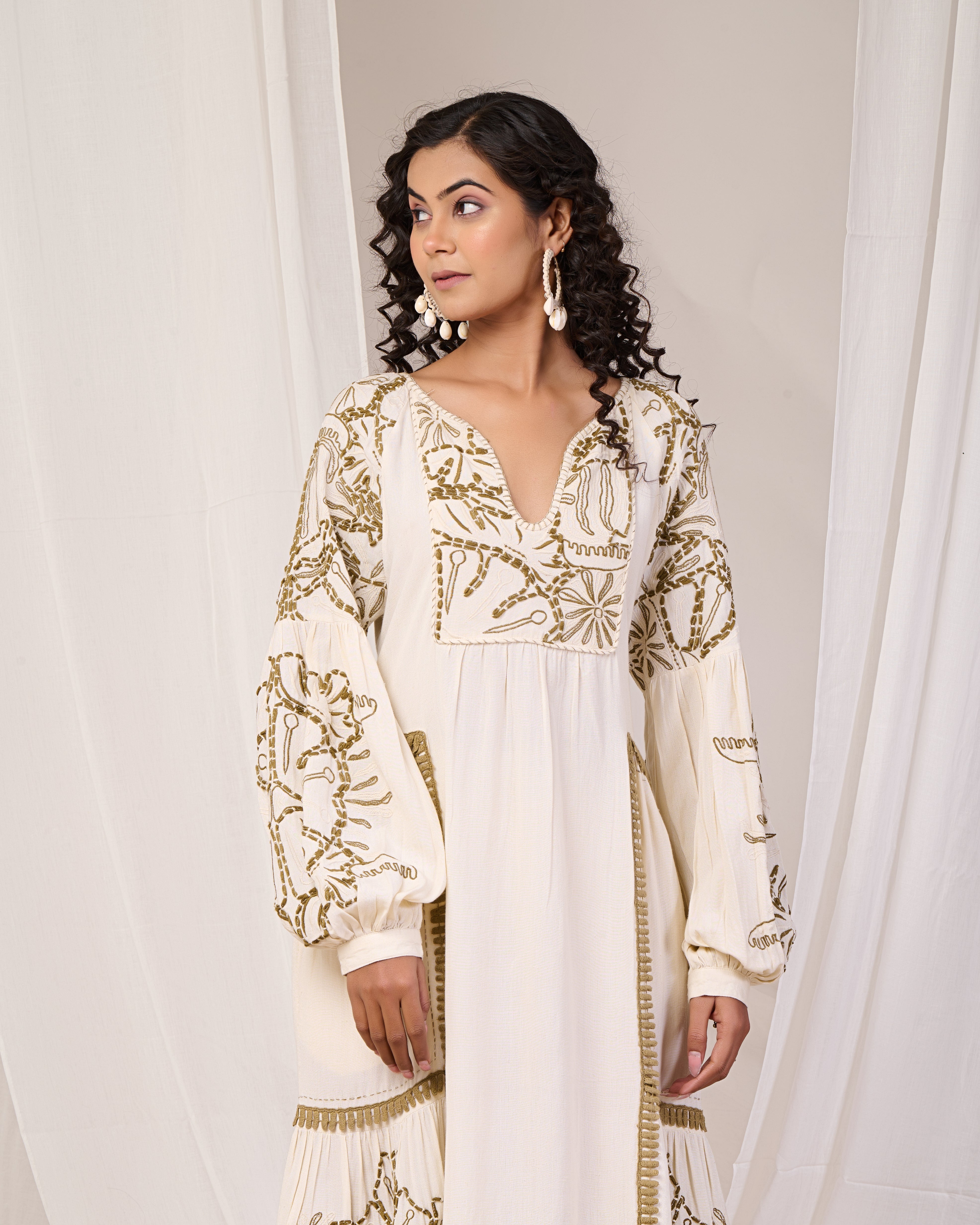 Cream Dress with Floral Prints