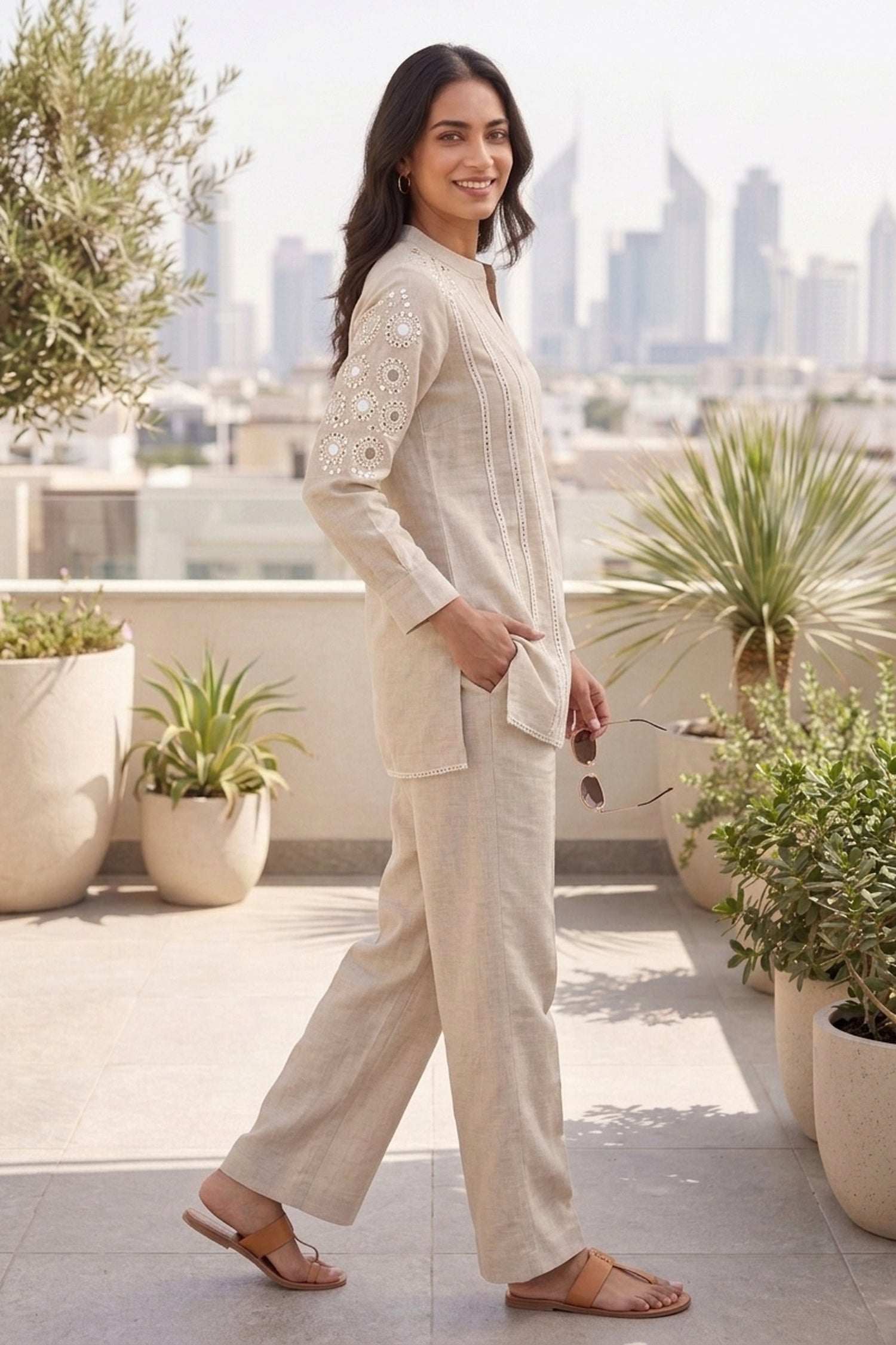 Relaxed Fit Jute Mirrorwork Cord Set