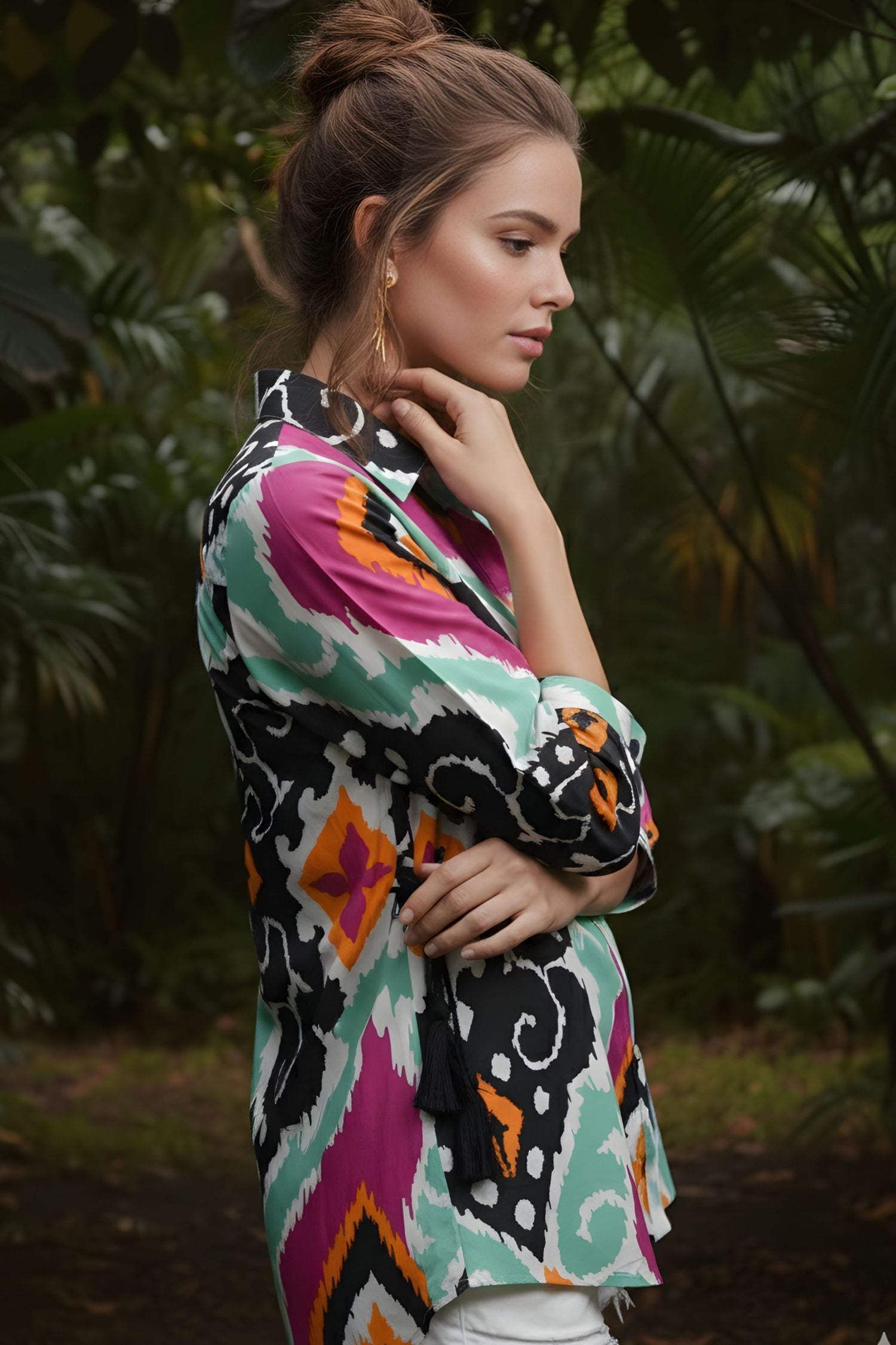 Cotton Shirt with Abstract Print.