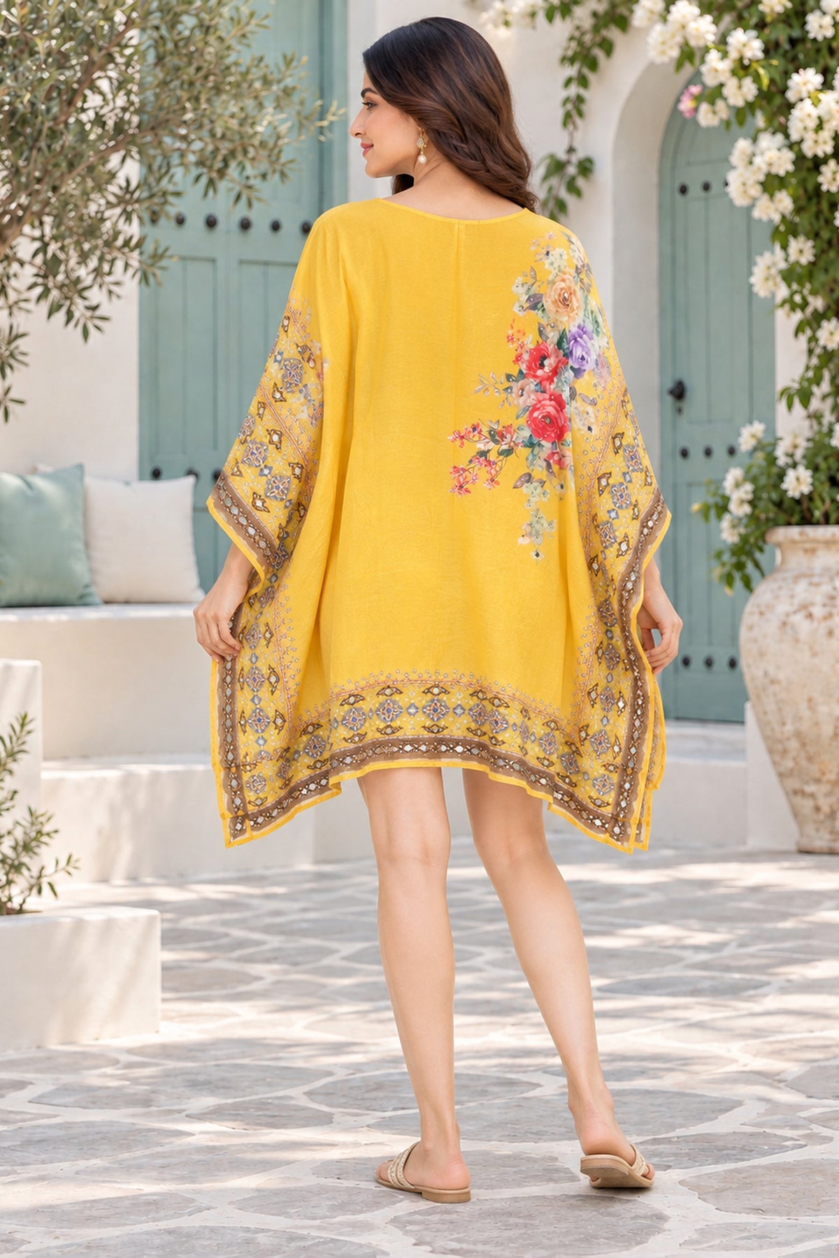 Yellow Printed Kaftan Dress